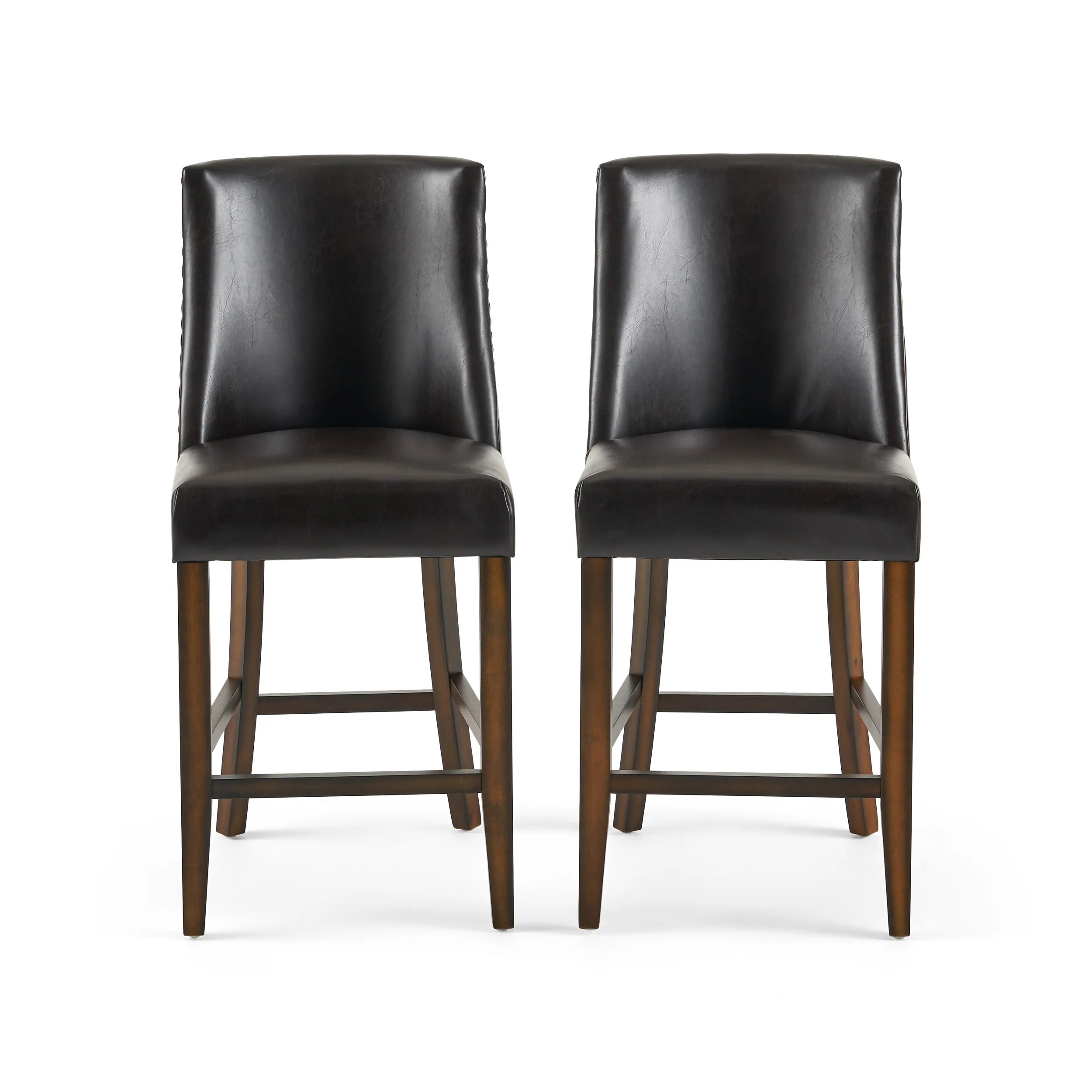 Rydel 27-Inch Brown Leather Nailhead Accent Counter Stools (Set of 2) - furnishings