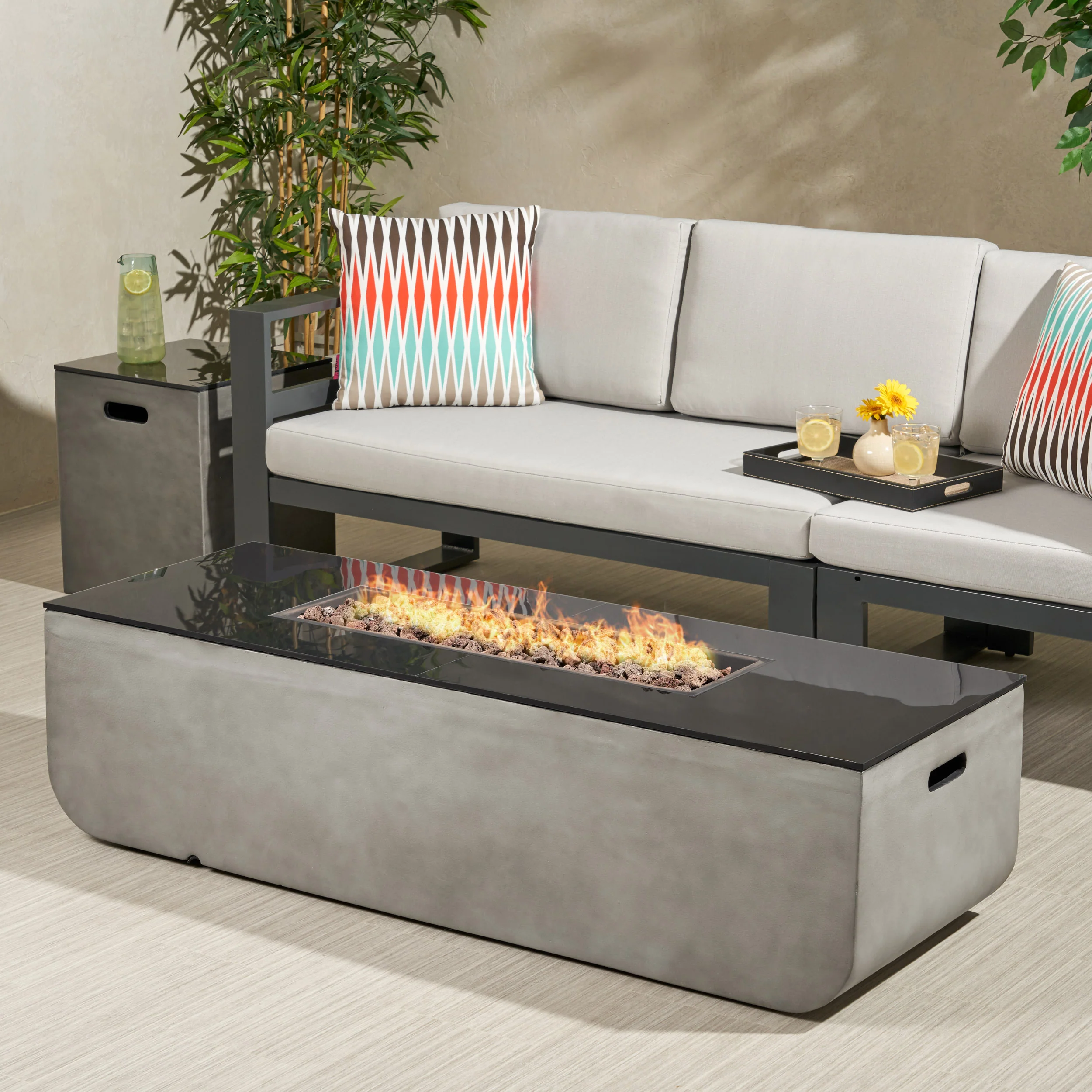 Laini Outdoor 56-Inch Rectangular Fire Pit with Tank Holder - furnishings