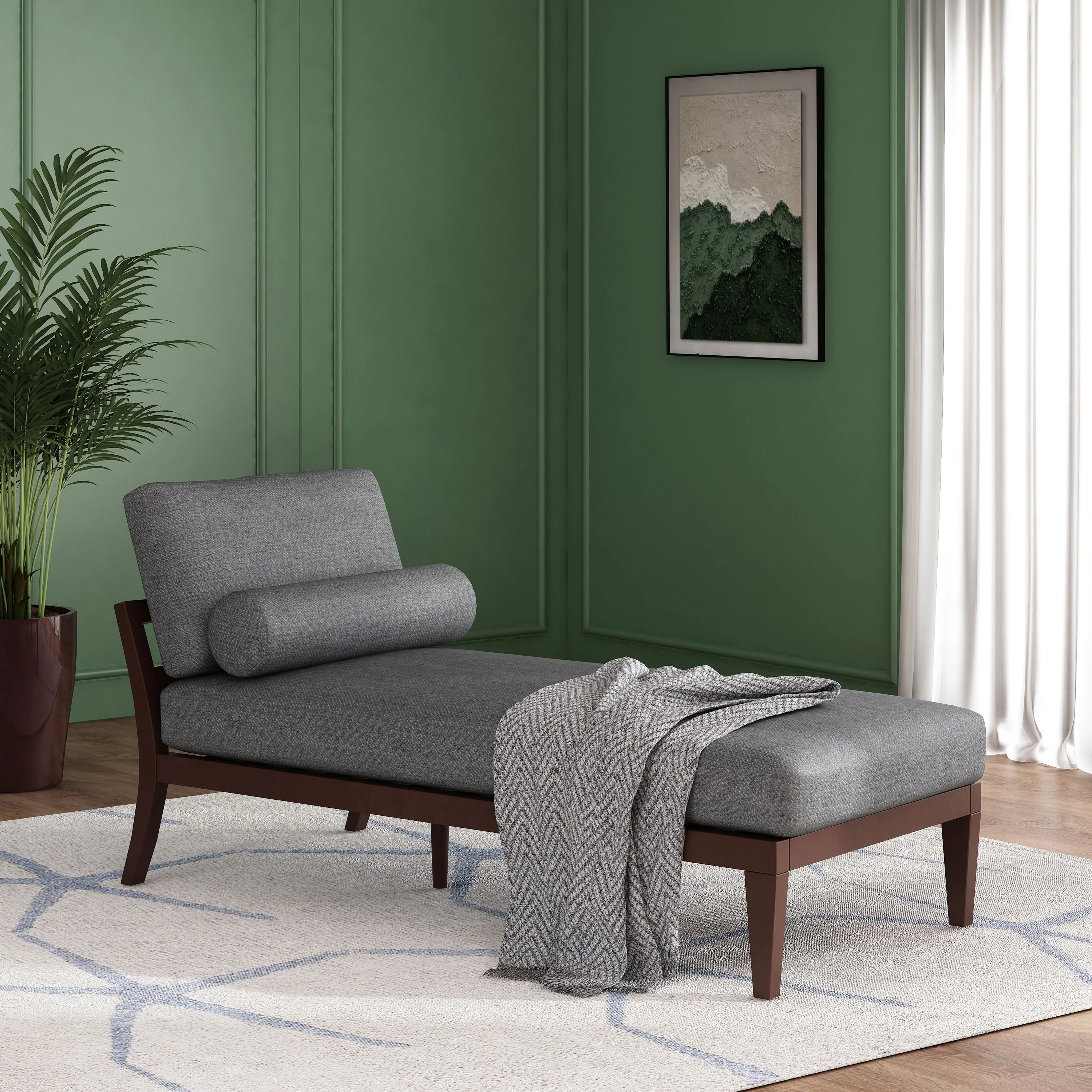 Lochmere Mid Century Modern Fabric Chaise Lounge with Bolster Pillow - furnishings
