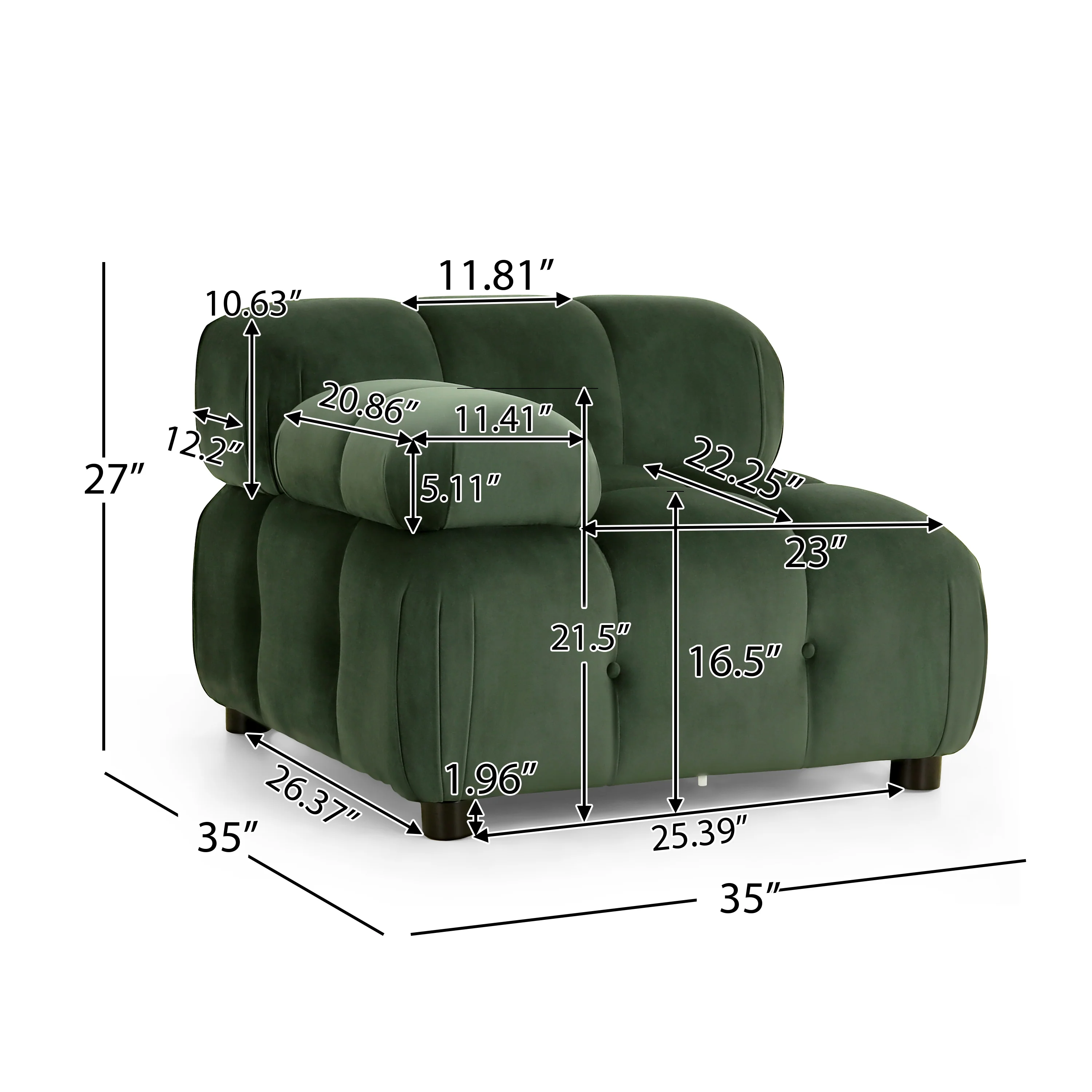Kildare Velvet 3 Seater Modular Tufted Sectional - furnishings