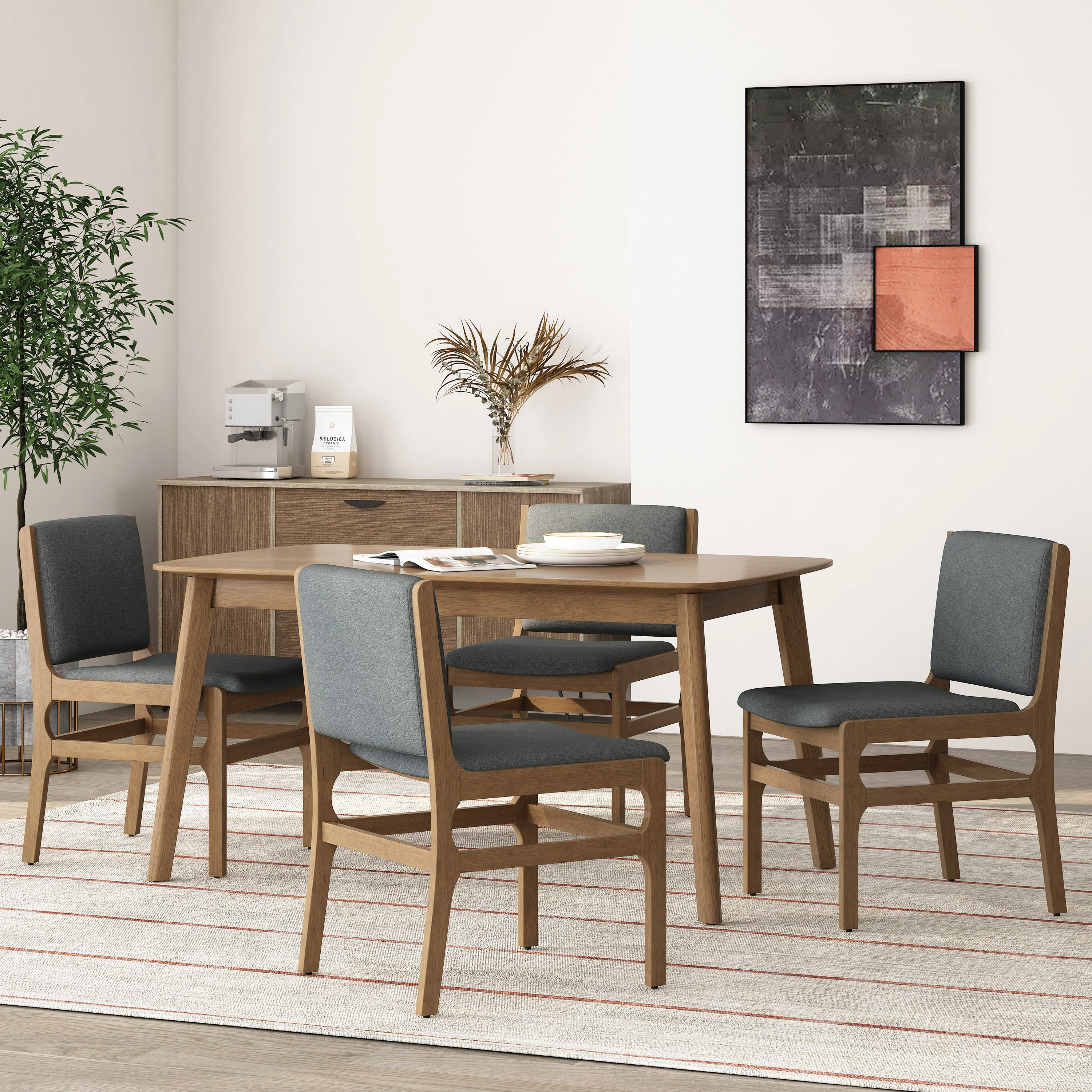 Galtin Contemporary Fabric Upholstered Wood Dining Chairs, Set of 4 - furnishings
