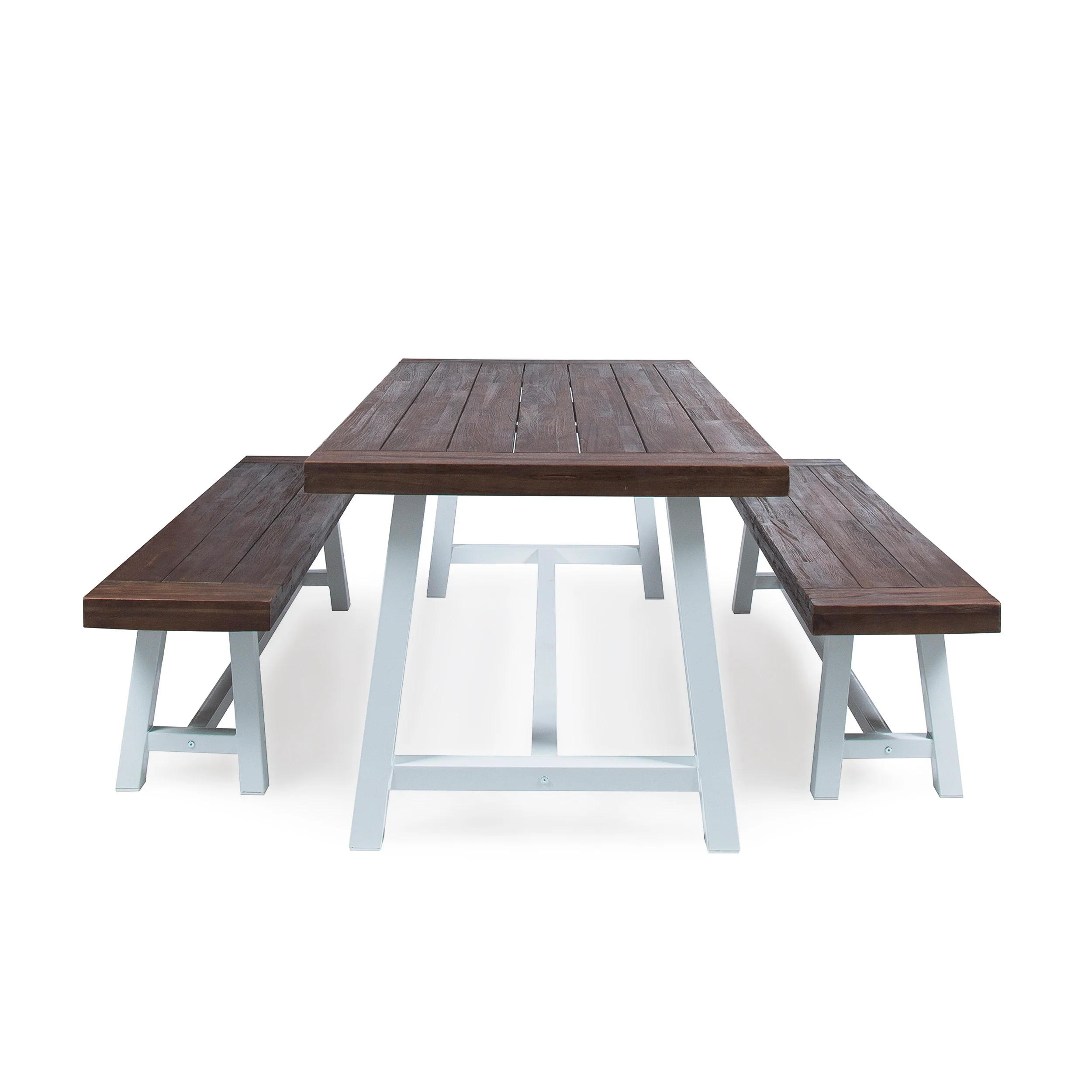 Bowman Outdoor Modern Industrial 3 Piece Acacia Wood Picnic Dining Set with Benches - furnishings