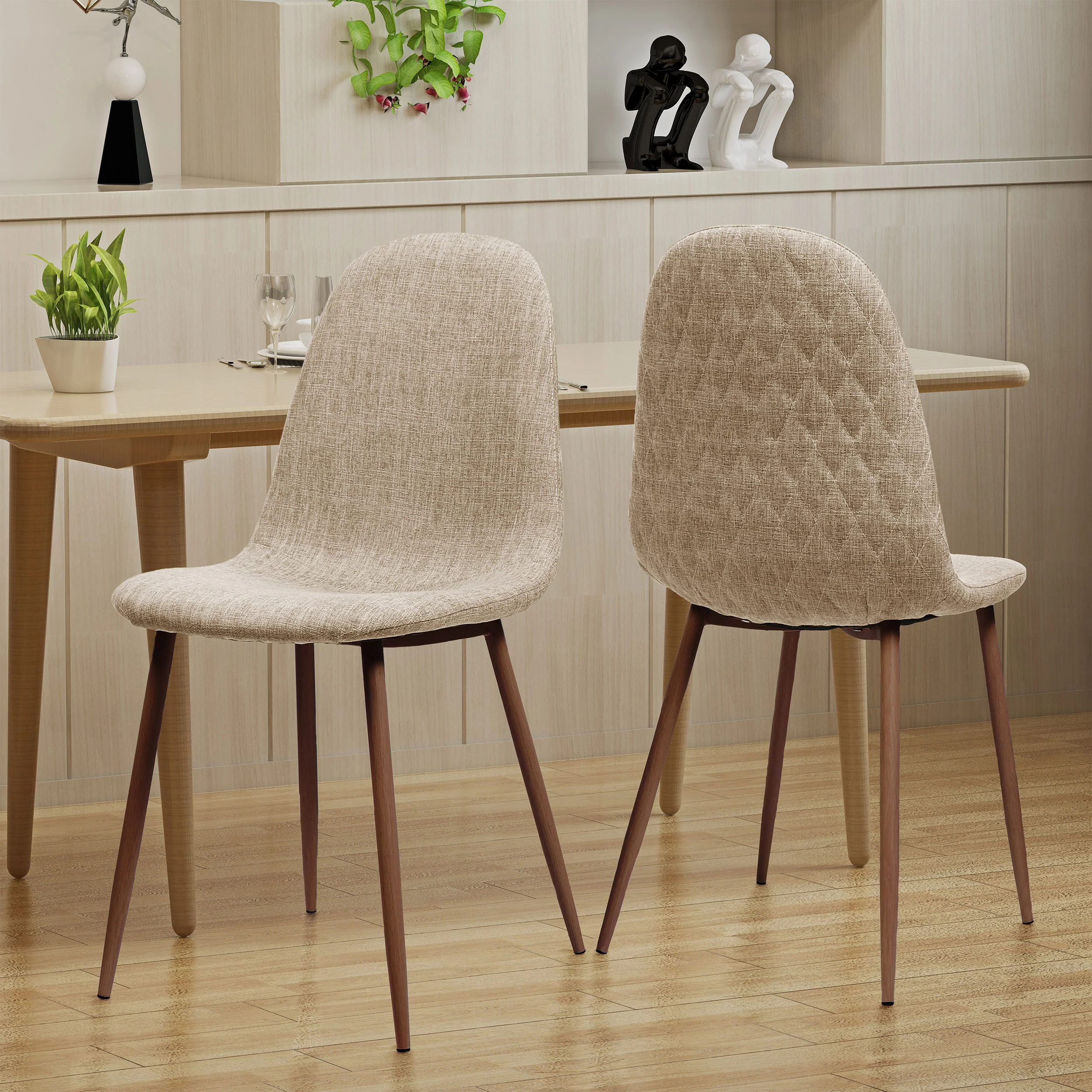 Sherdan Mid Century Fabric Dining Chairs with Wood Finished Legs - Set of 2 - furnishings