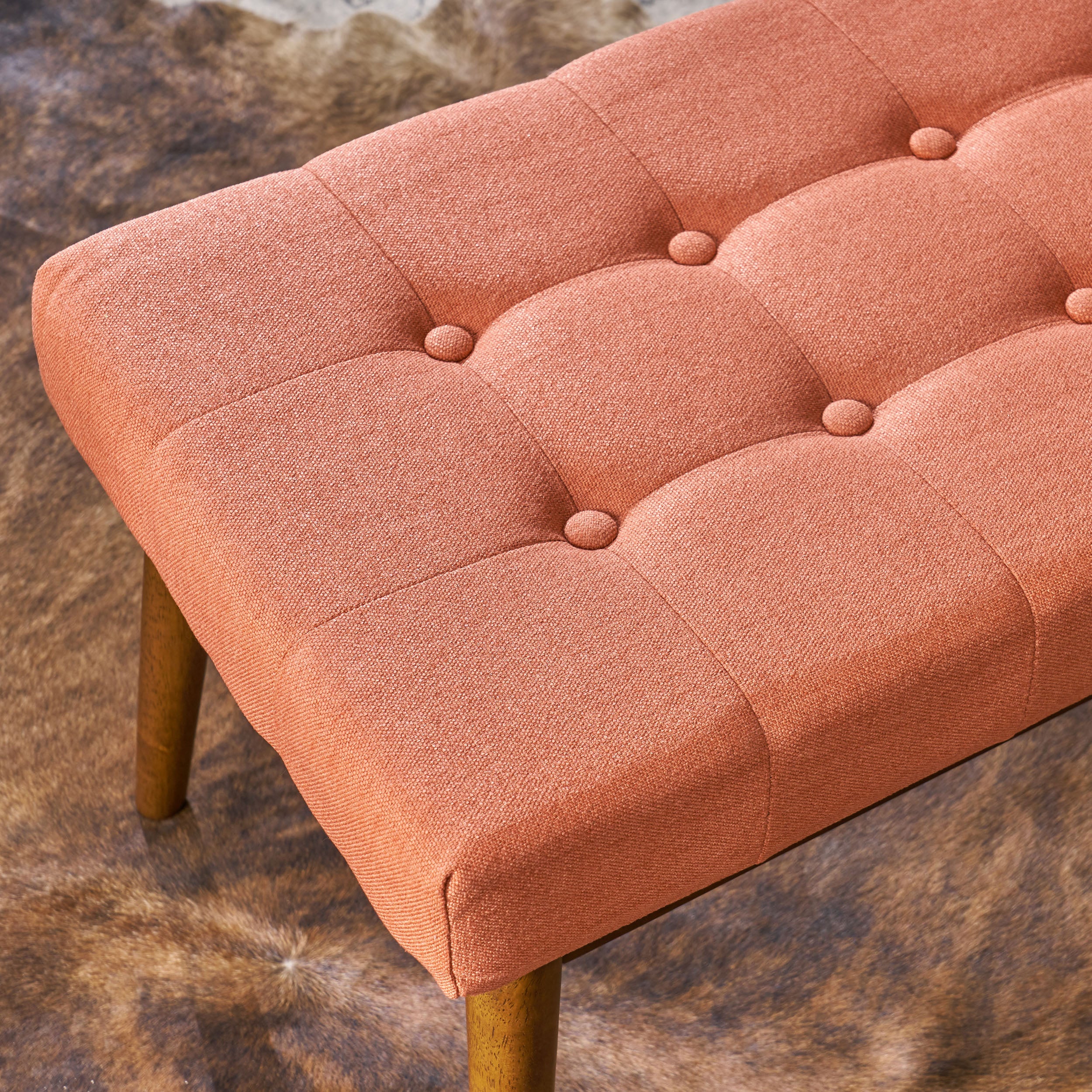 Flora Mid-Century Button Tufted Fabric Ottoman Bench with Tapered Legs - furnishings