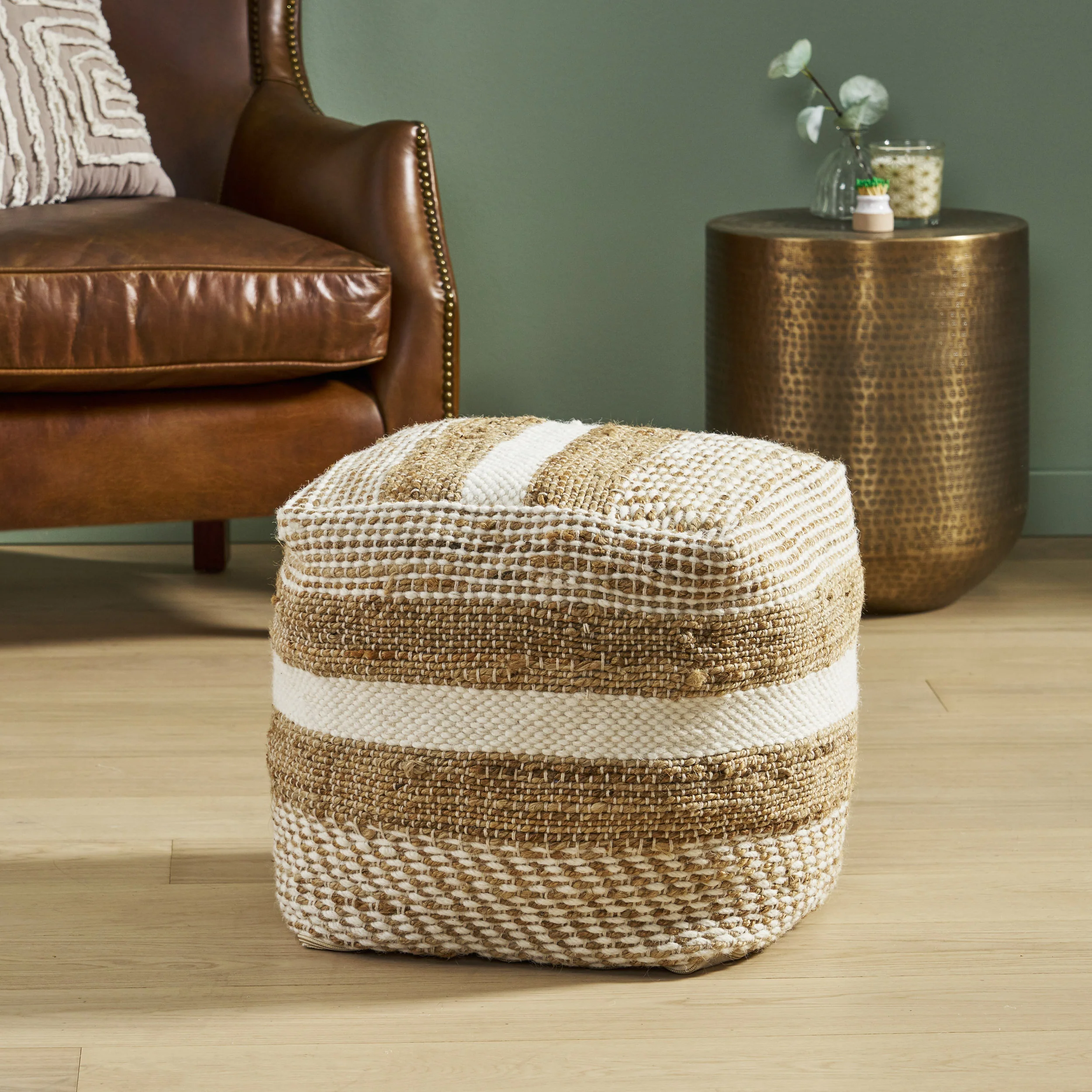 Lola Boho Handcrafted Fabric Cube Pouf - furnishings