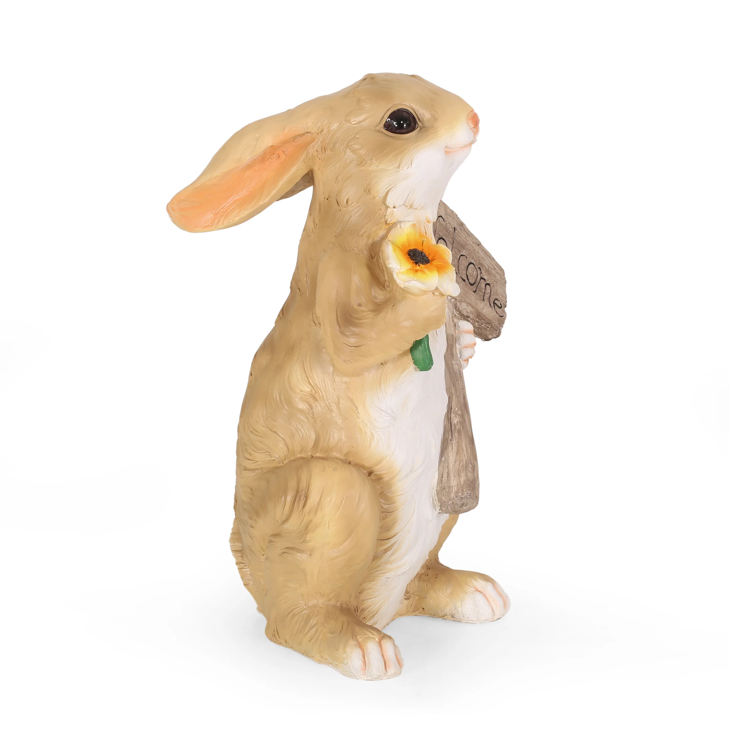 Corneu Outdoor Rabbit Garden Statue, White and Brown - furnishings