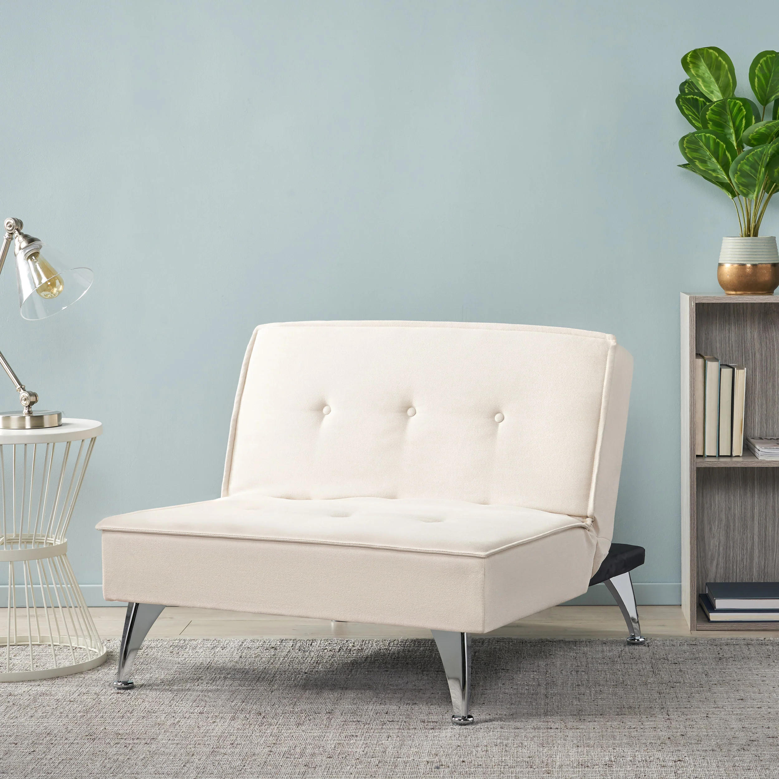 Carimote Contemporary Ivory Fabric Click Clack Chair/Ottoman - furnishings