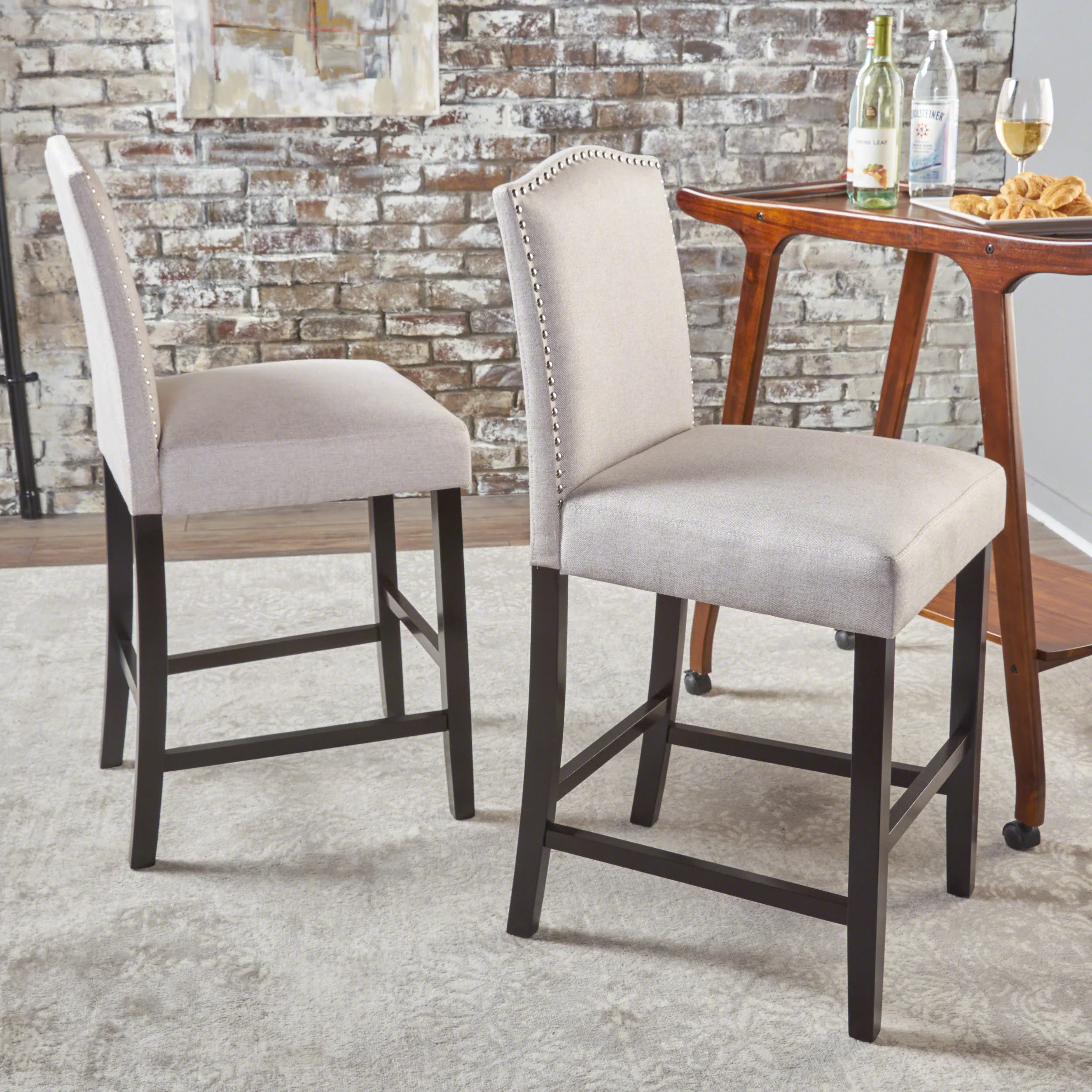 Kainu Wheat Fabric Counter Stools, Set of 2 - furnishings