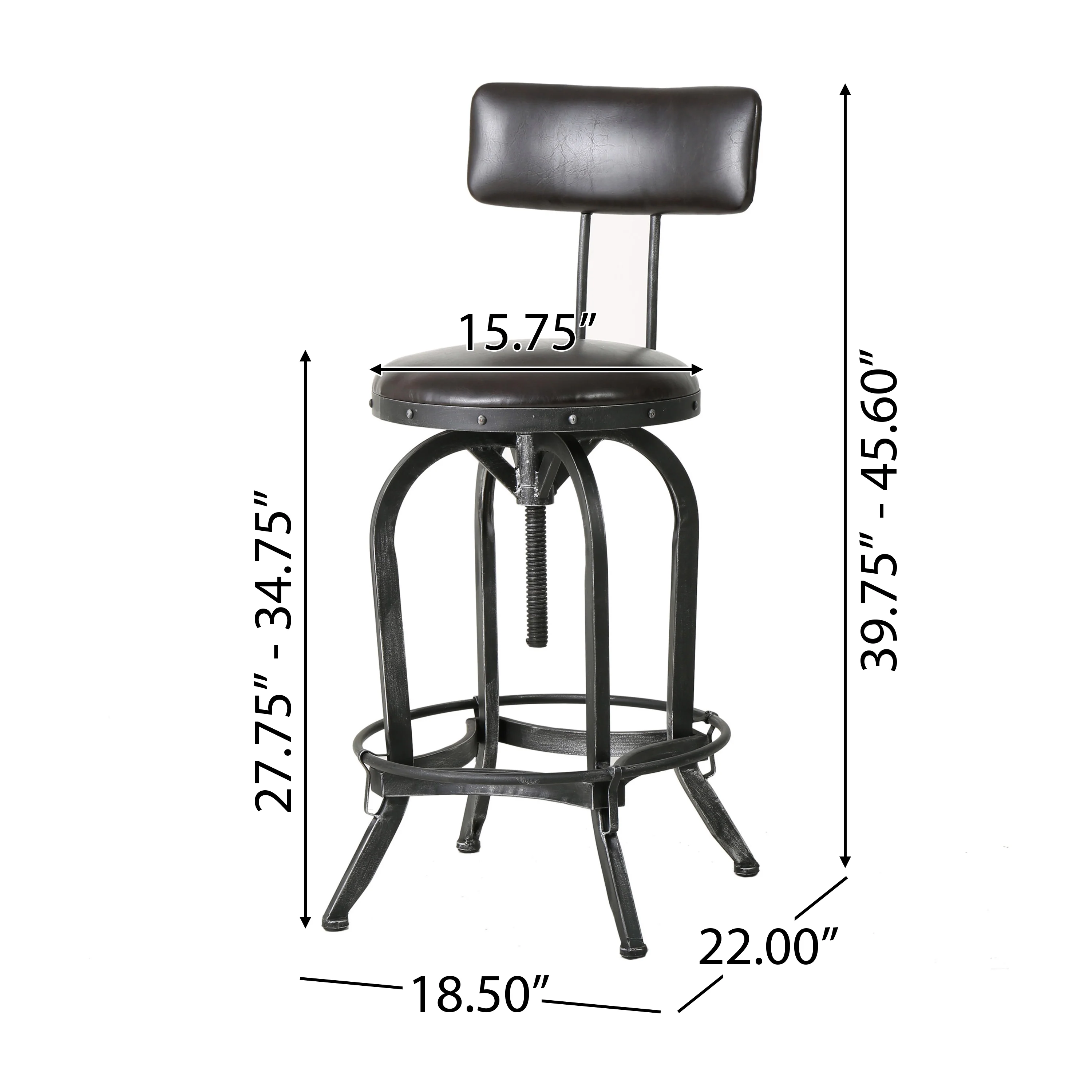 Samthorn Metal Industrial Adjustable Barstool With Backrest - furnishings