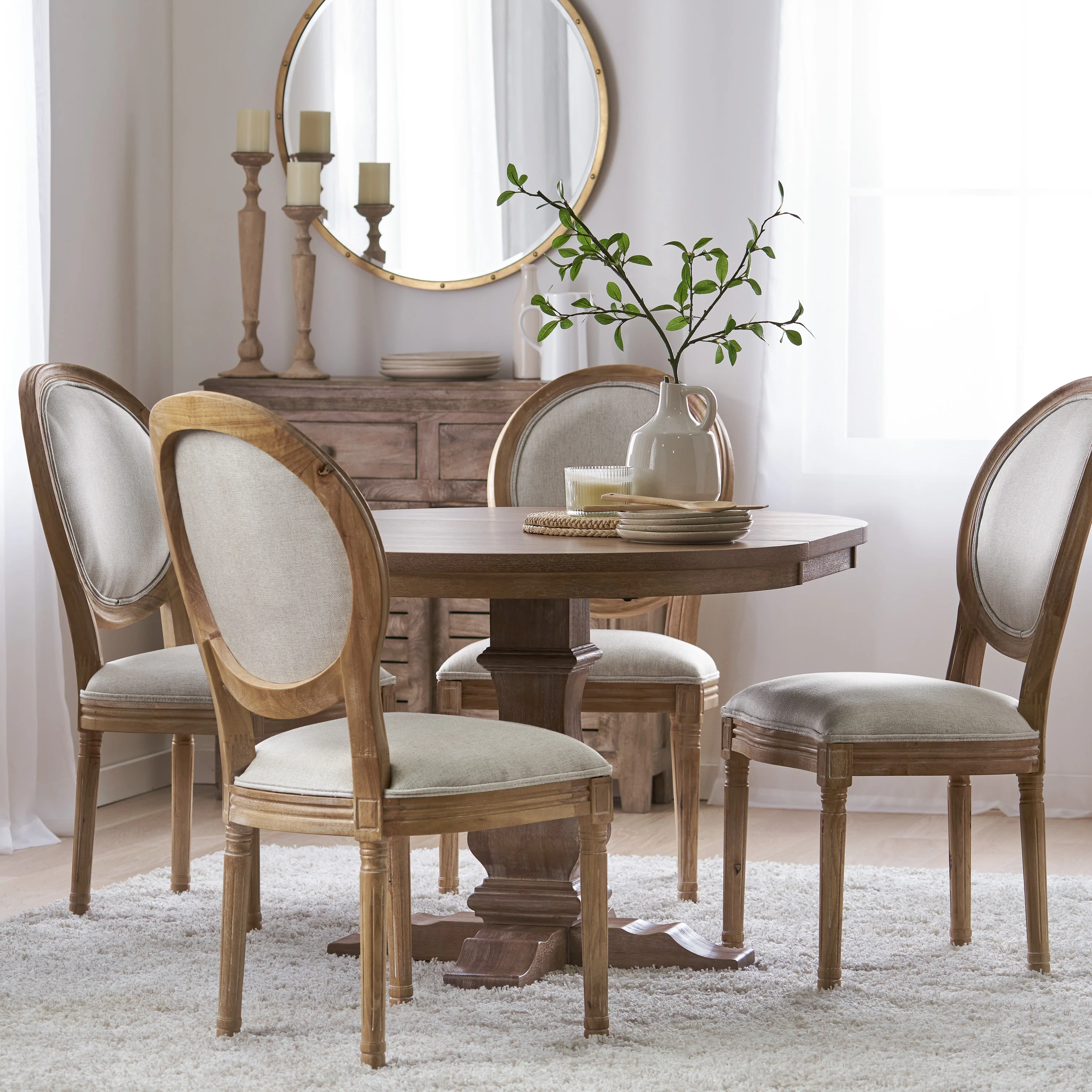 Naclerio French Country Fabric Upholstered Wood 5 Piece Dining Set - furnishings