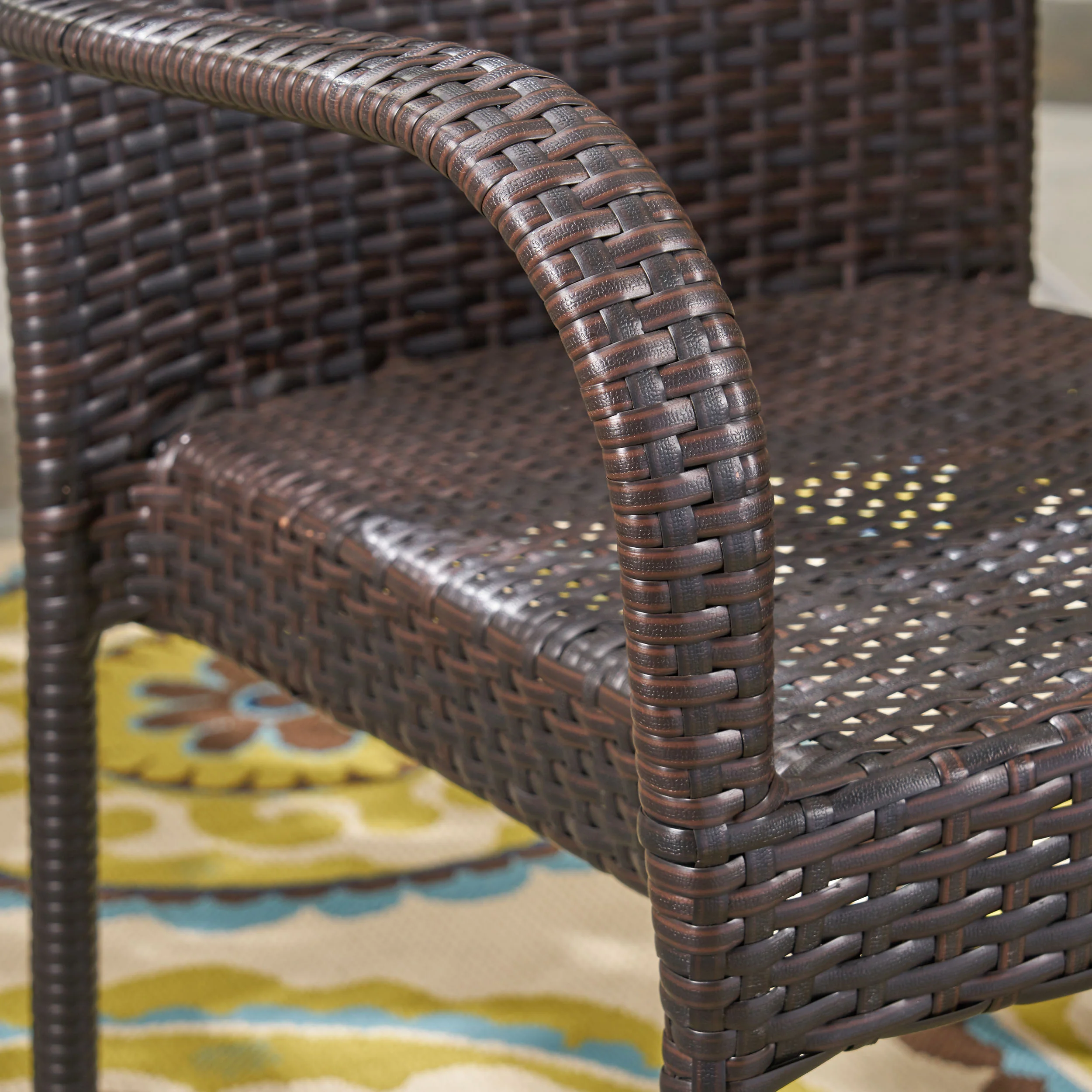 Louis Outdoor 7 Piece Acacia Wood Dining Set with Stacking Wicker Chairs - furnishings