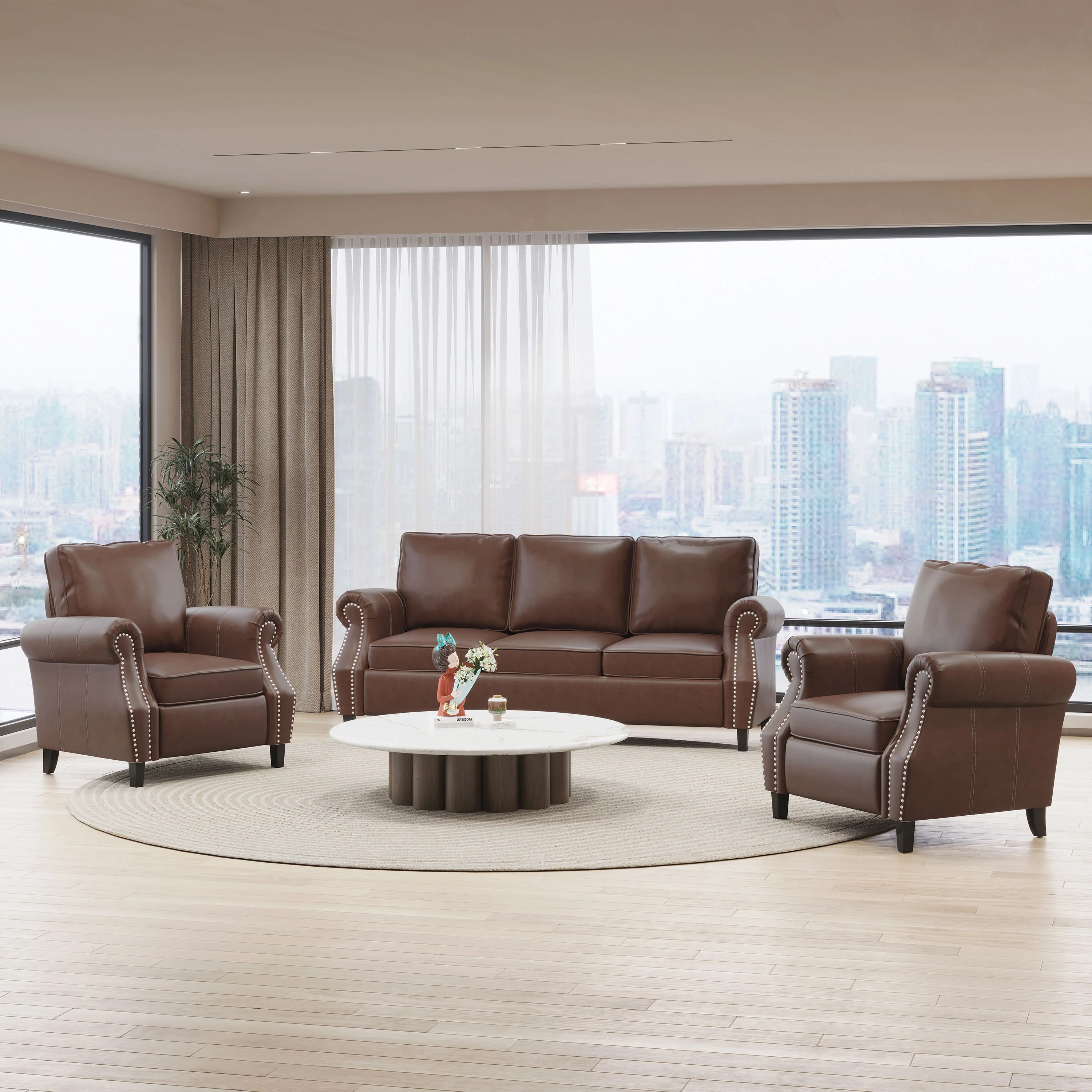 Burkehaven Contemporary Faux Leather 3 Piece Club Chair and Sofa Set - furnishings