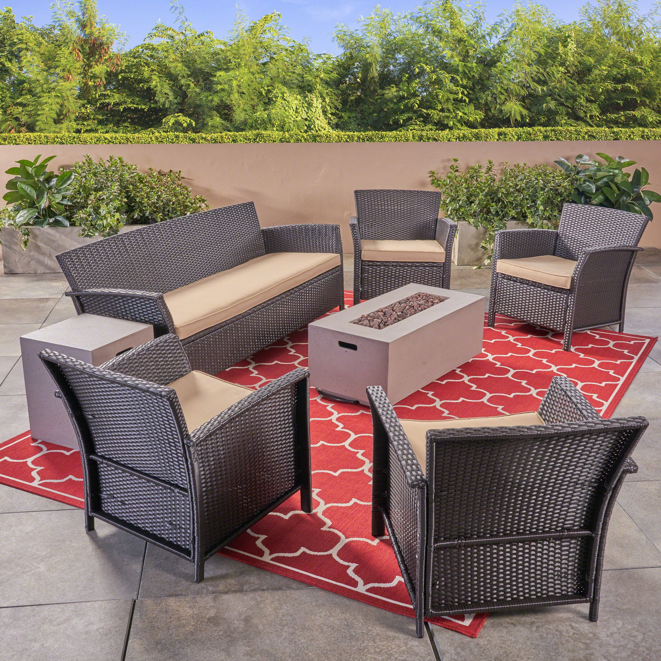 Mason Outdoor 4-Seater Wicker Chat Set with Fire Pit - furnishings