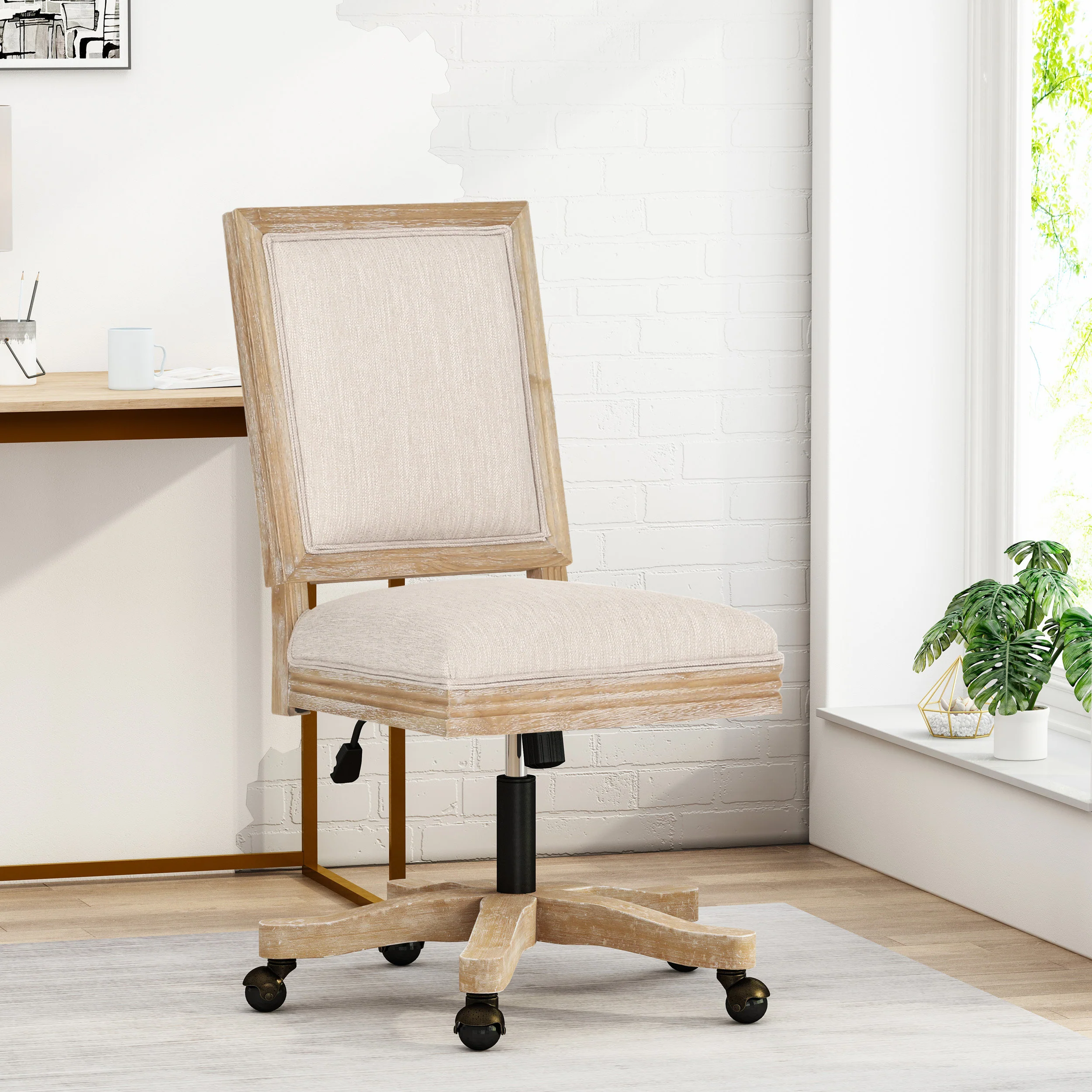McGillen Rustic Upholstered Swivel Office Chair - furnishings