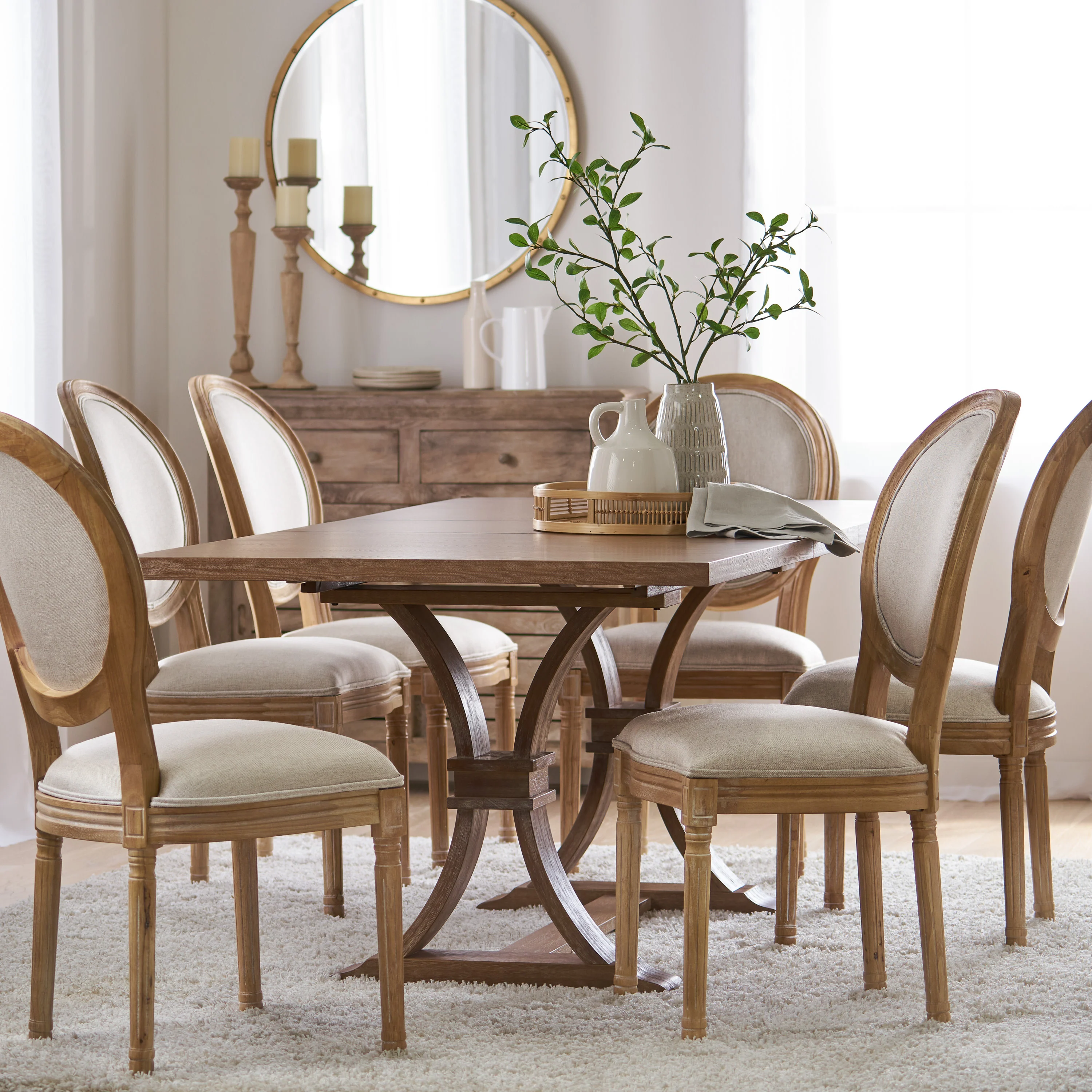 Dason French Country Fabric Upholstered Wood 7 Piece Dining Set - furnishings