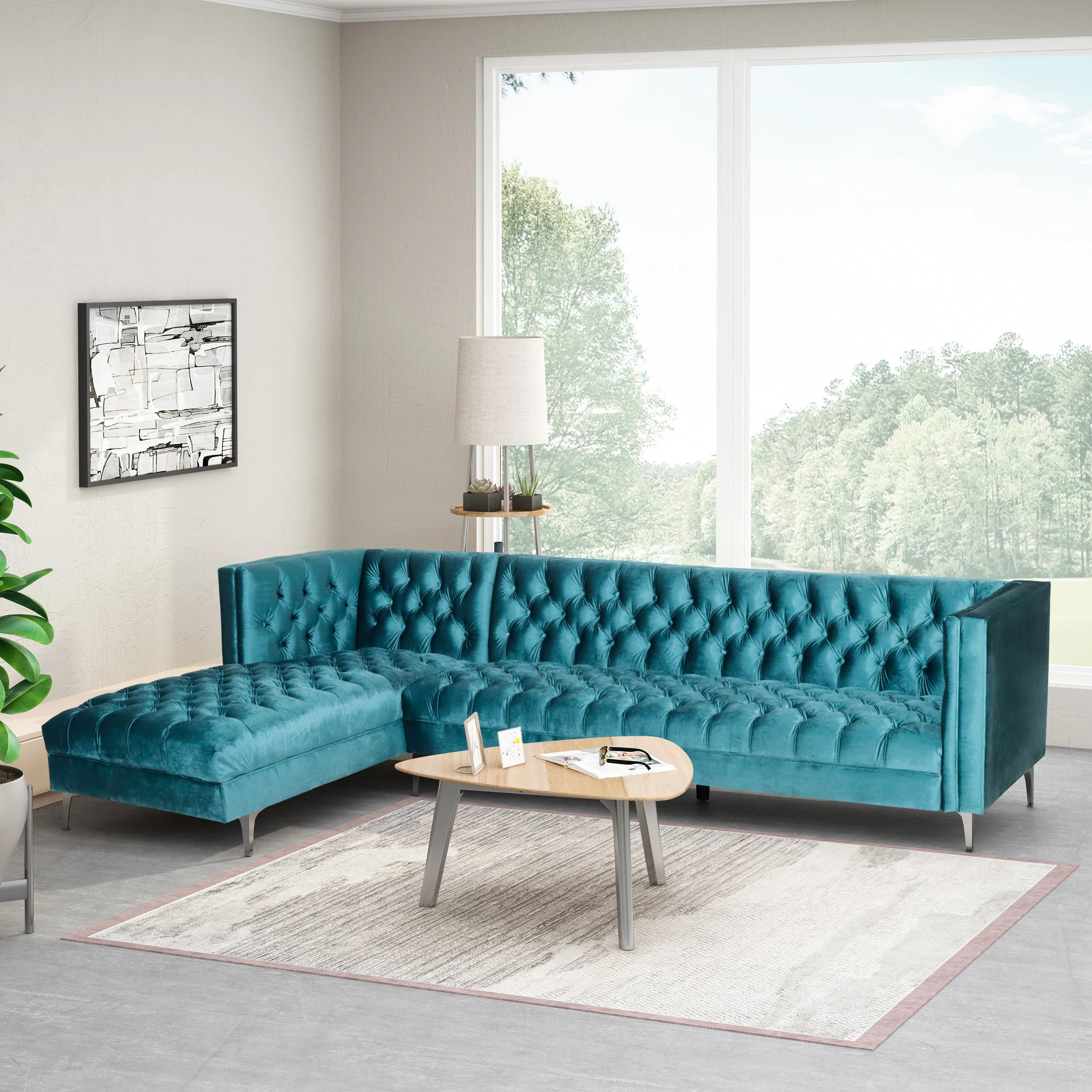 Camrose Contemporary Tufted Velvet Chaise Sectional - furnishings
