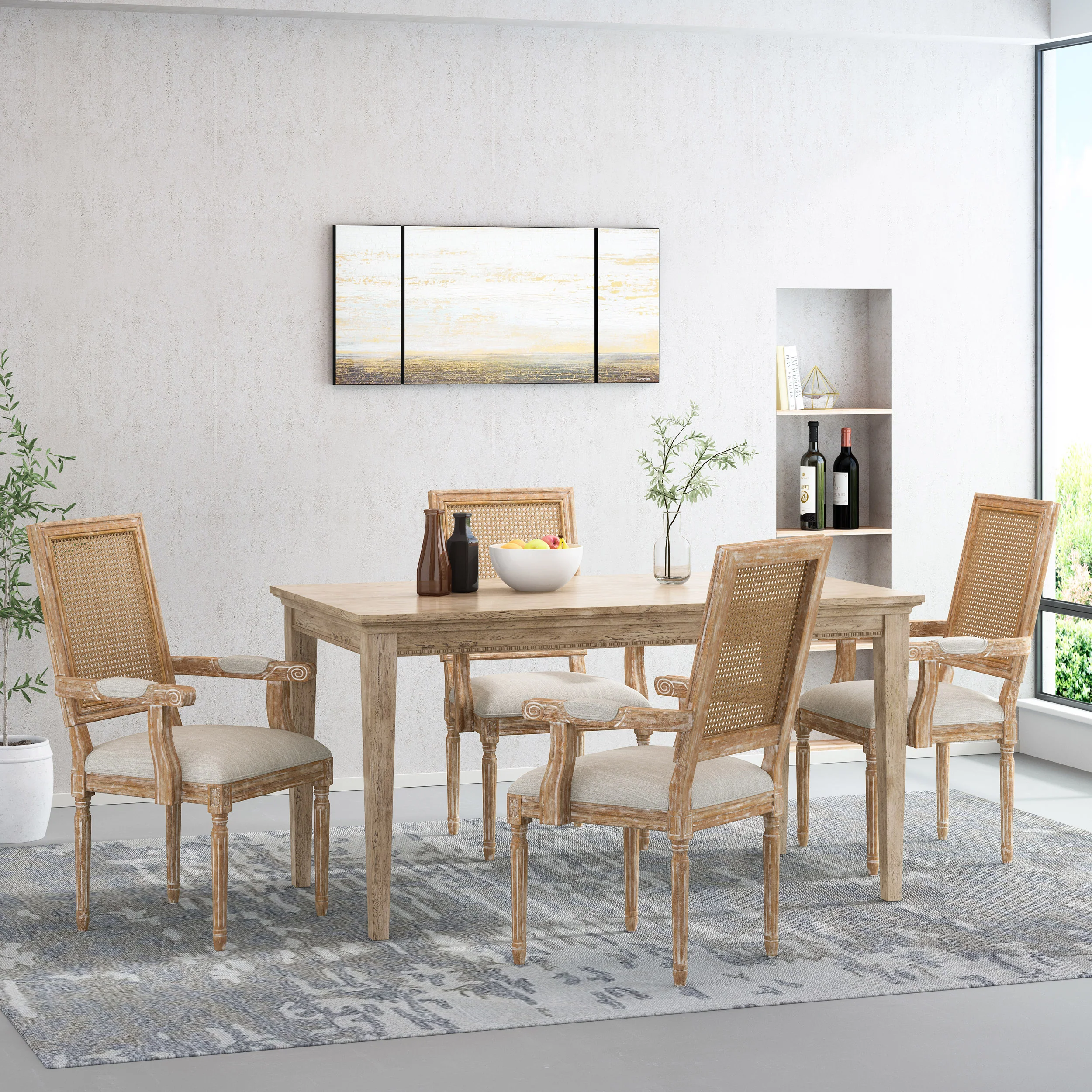 Zentner French Country Upholstered Wood and Cane Upholstered Dining Chairs, Set of 4 - furnishings