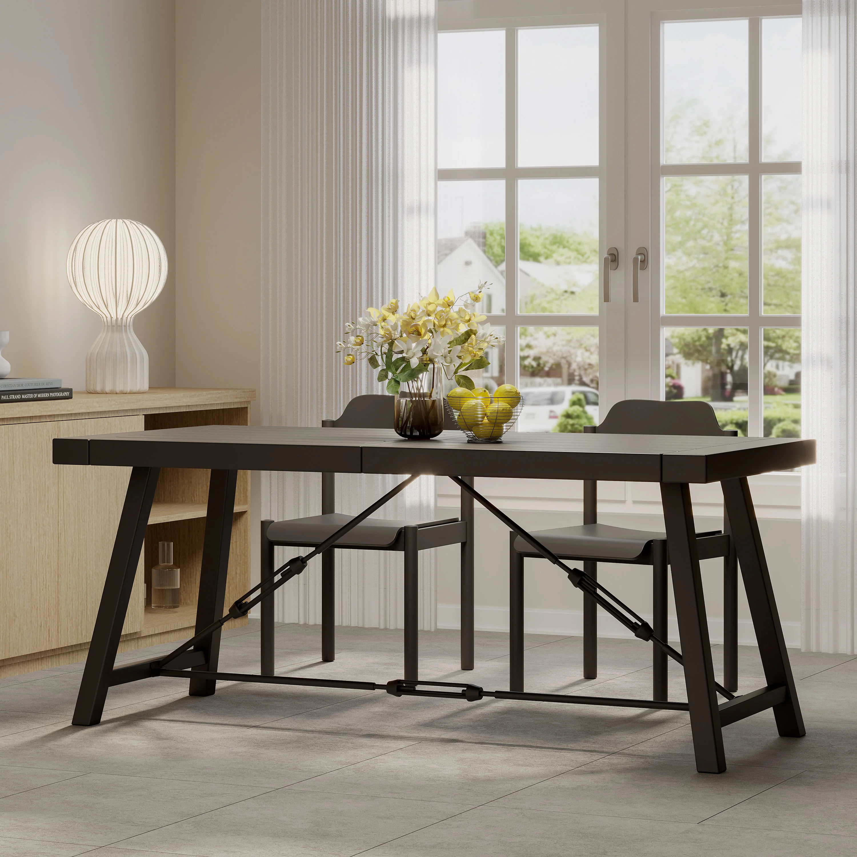 Hempstead Indoor Modern Industrial Acacia Wood Dining Table, Black - furnishings