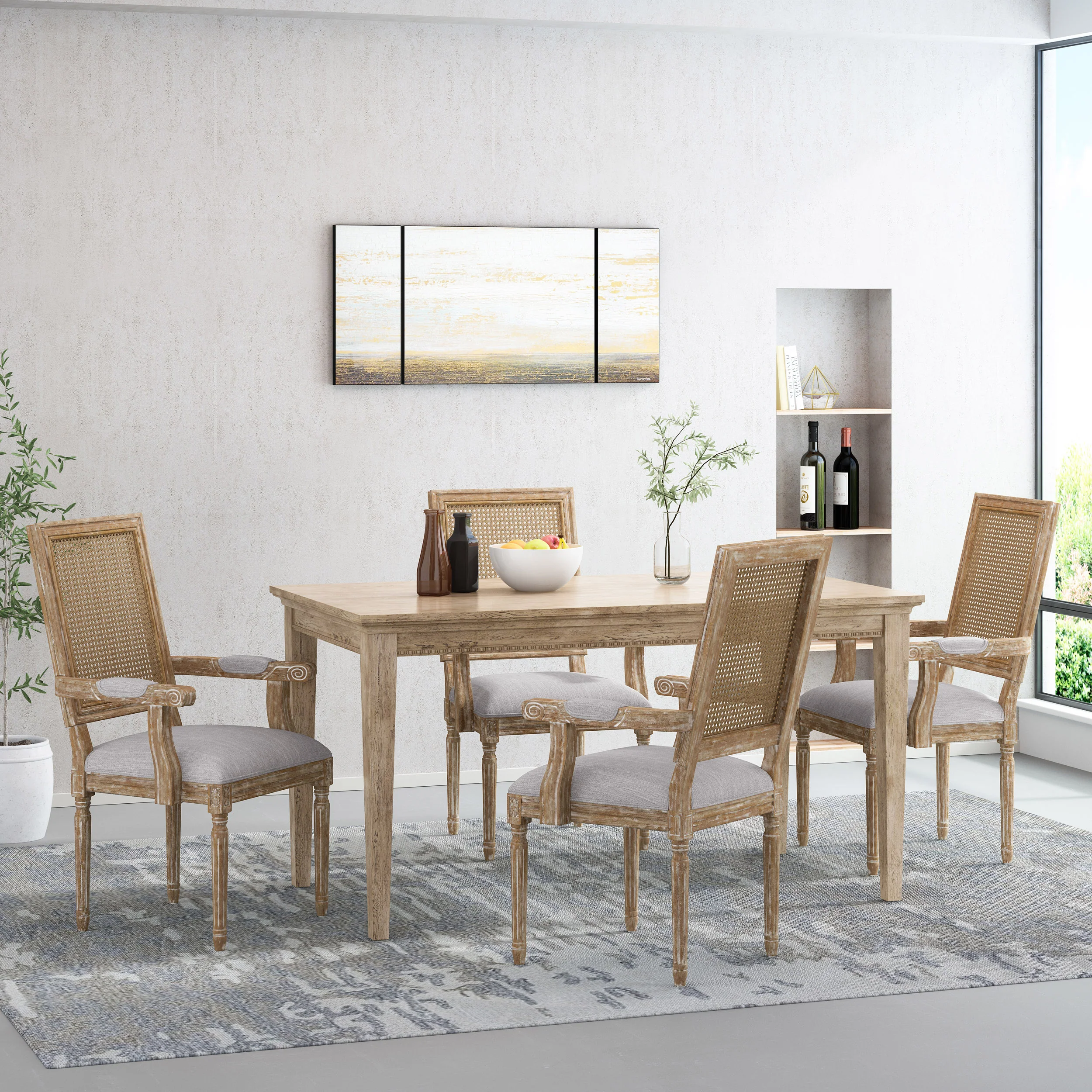Zentner French Country Upholstered Wood and Cane Upholstered Dining Chairs, Set of 4 - furnishings
