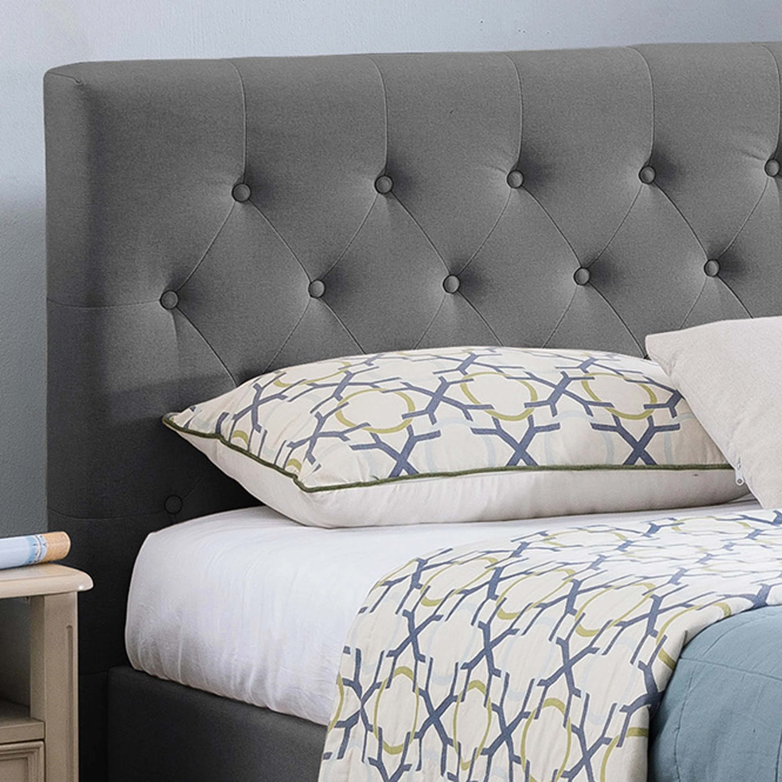 Lera Fully-Upholstered Queen-Size Platform Bed Frame, Low-Profile, Contemporary - furnishings