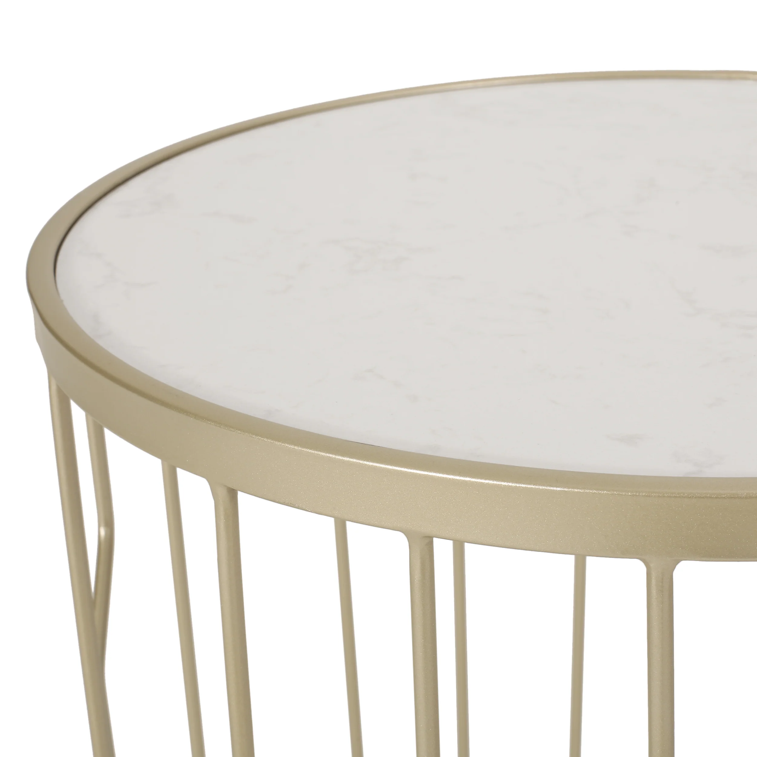Finethy Modern Glam Faux Marble Side Table, White and Champagne Silver - furnishings