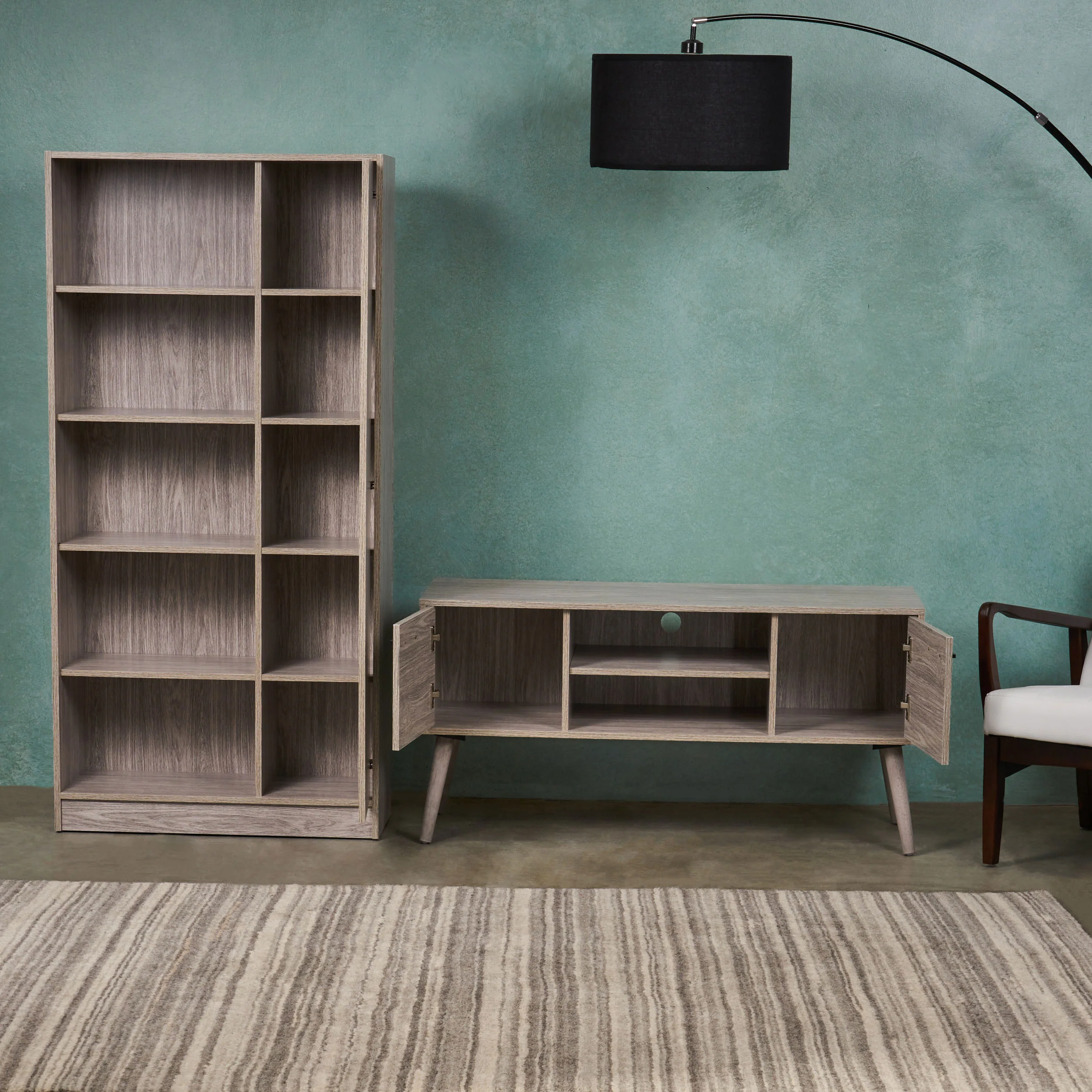 Enid Mid Century 2 Piece TV Stand & Bookcase Set - furnishings