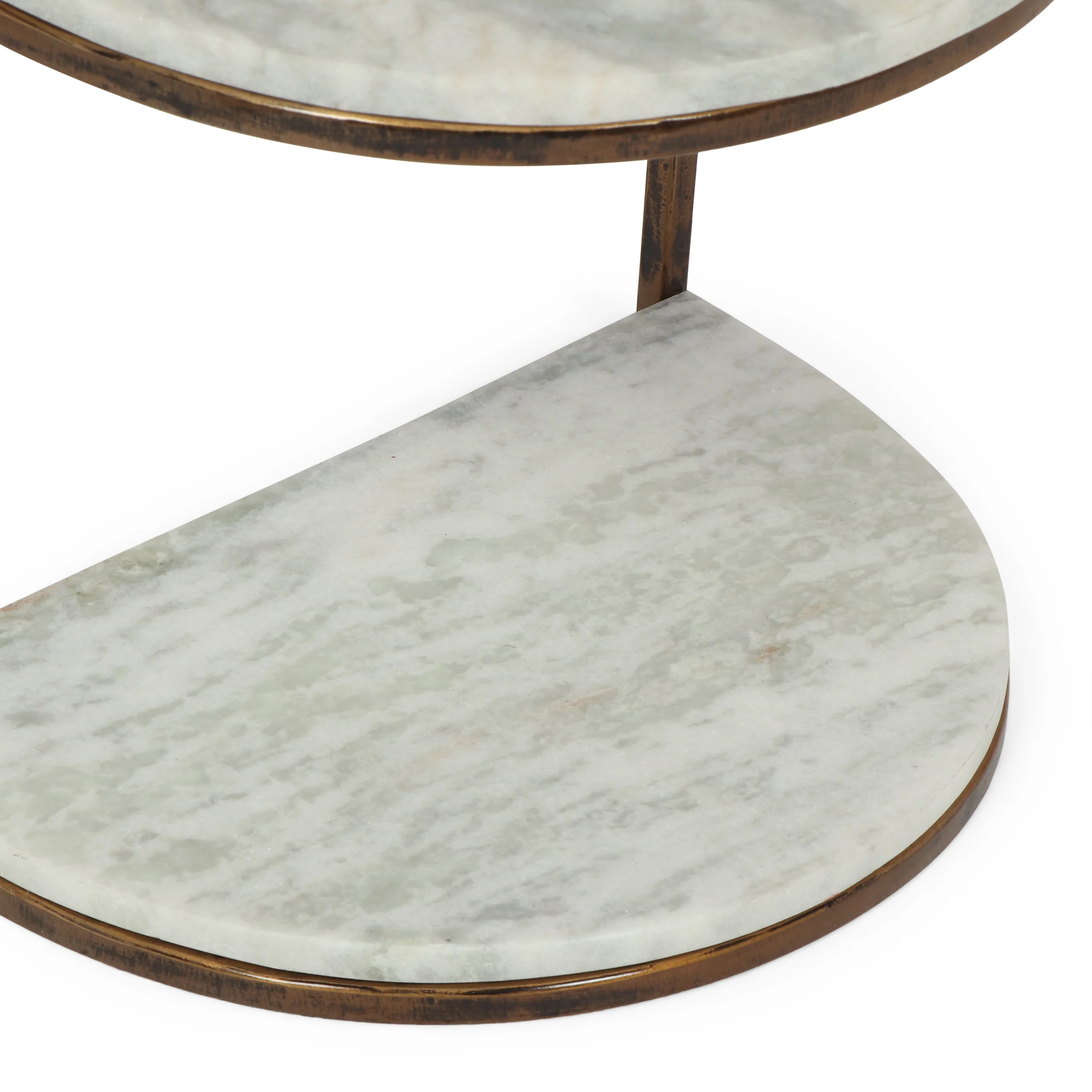 Greycliff Modern Glam Handcrafted Marble Half Round Etagere Bookcase, Natural White and Antique Brass - furnishings