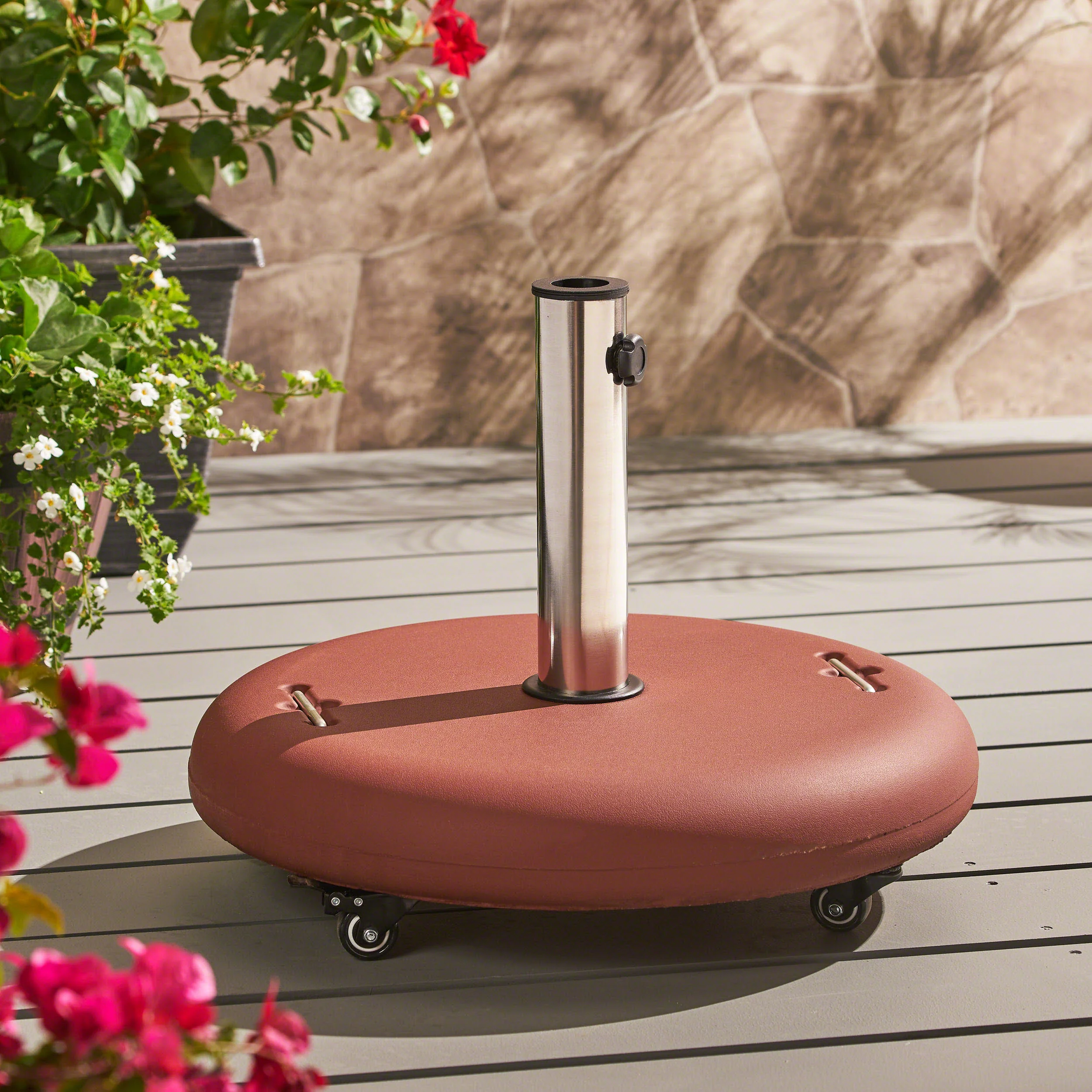 Louise Outdoor Concrete Circular 80lb Umbrella Base with Steel Umbrella Holder - furnishings