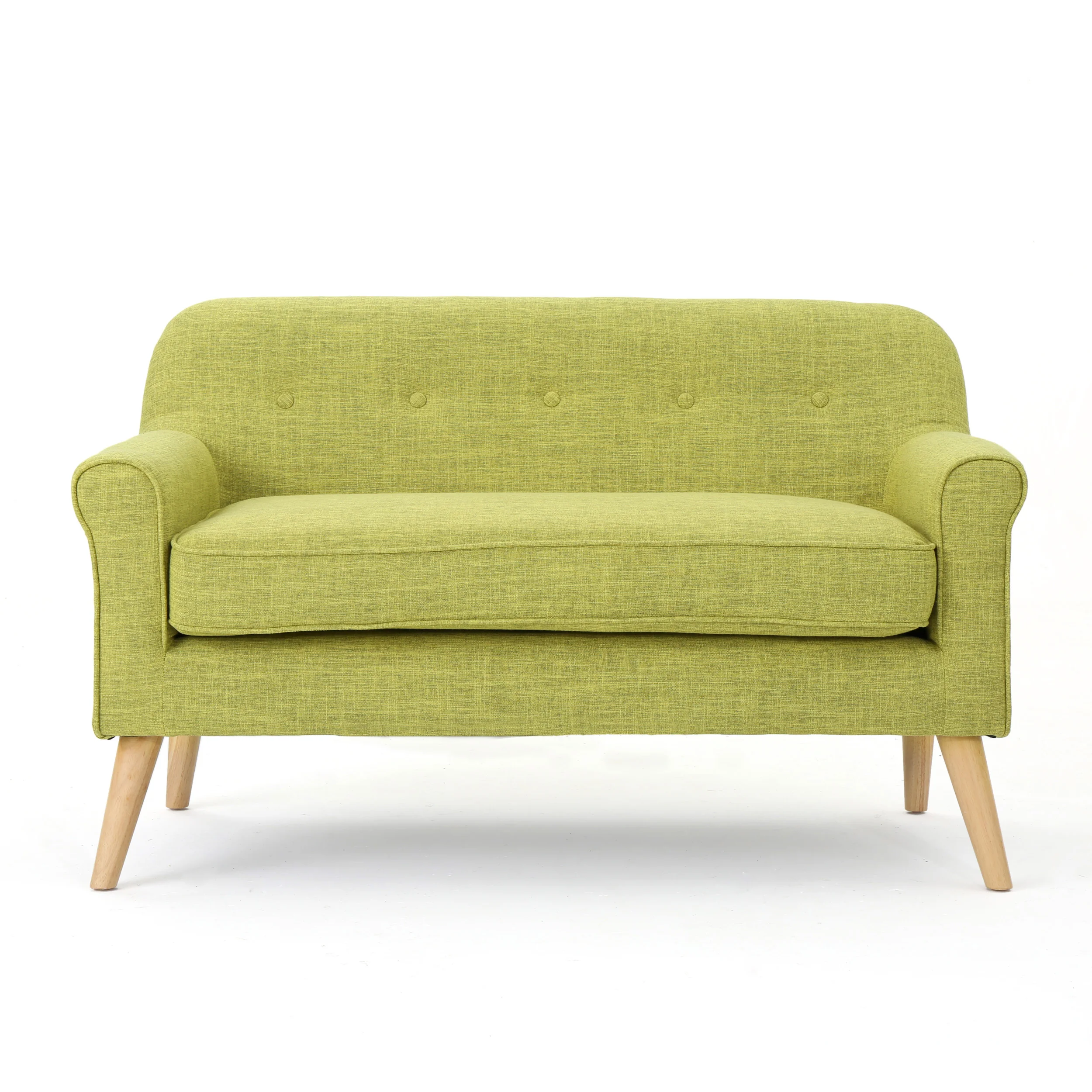 Mia Mid-Century Modern Button Tufted Fabric Upholstered Loveseat w/ Tapered Legs - furnishings