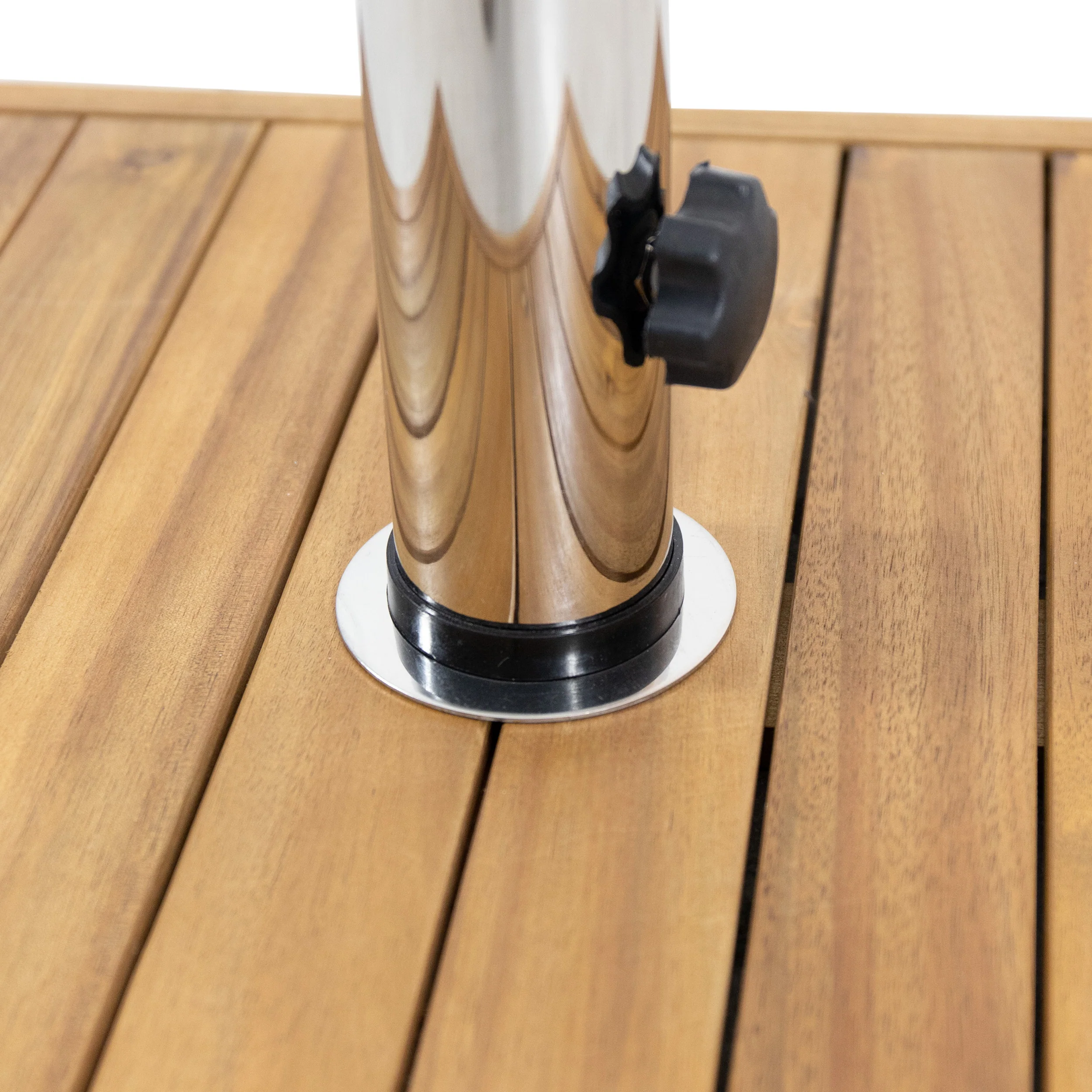 Bucy Outdoor 44lb Acacia Wood Square Umbrella Base with Stainless Steel Tube, Teak - furnishings