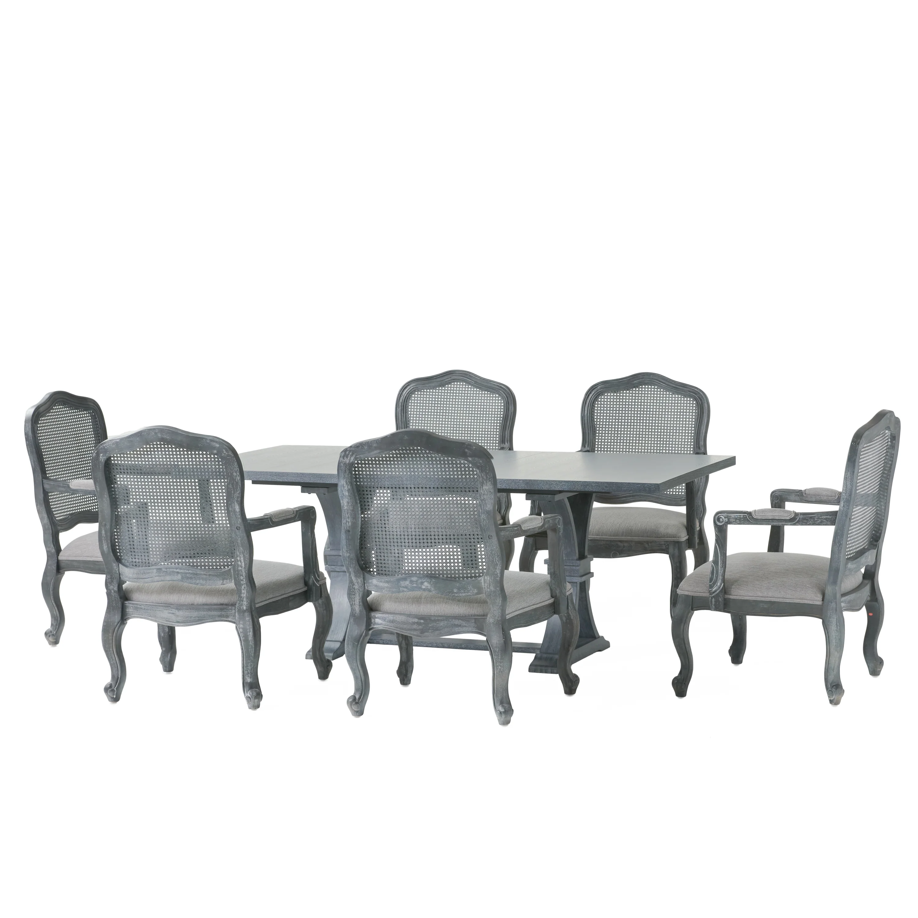 Biorn French Country Wood and Cane 7-Piece Expandable Dining Set - furnishings