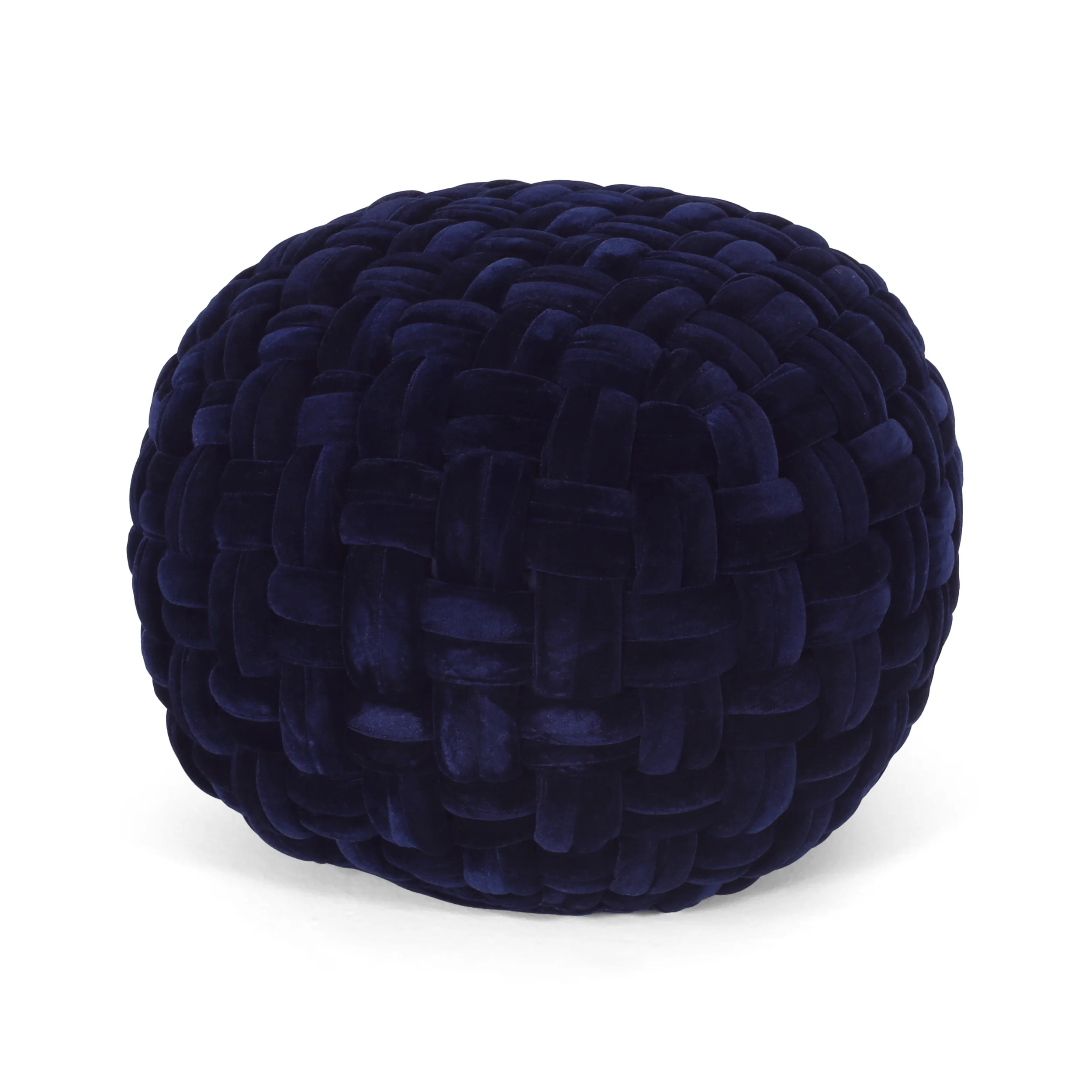 Colerain Modern Glam Handcrafted Cable Weave Velvet Round Pouf - furnishings