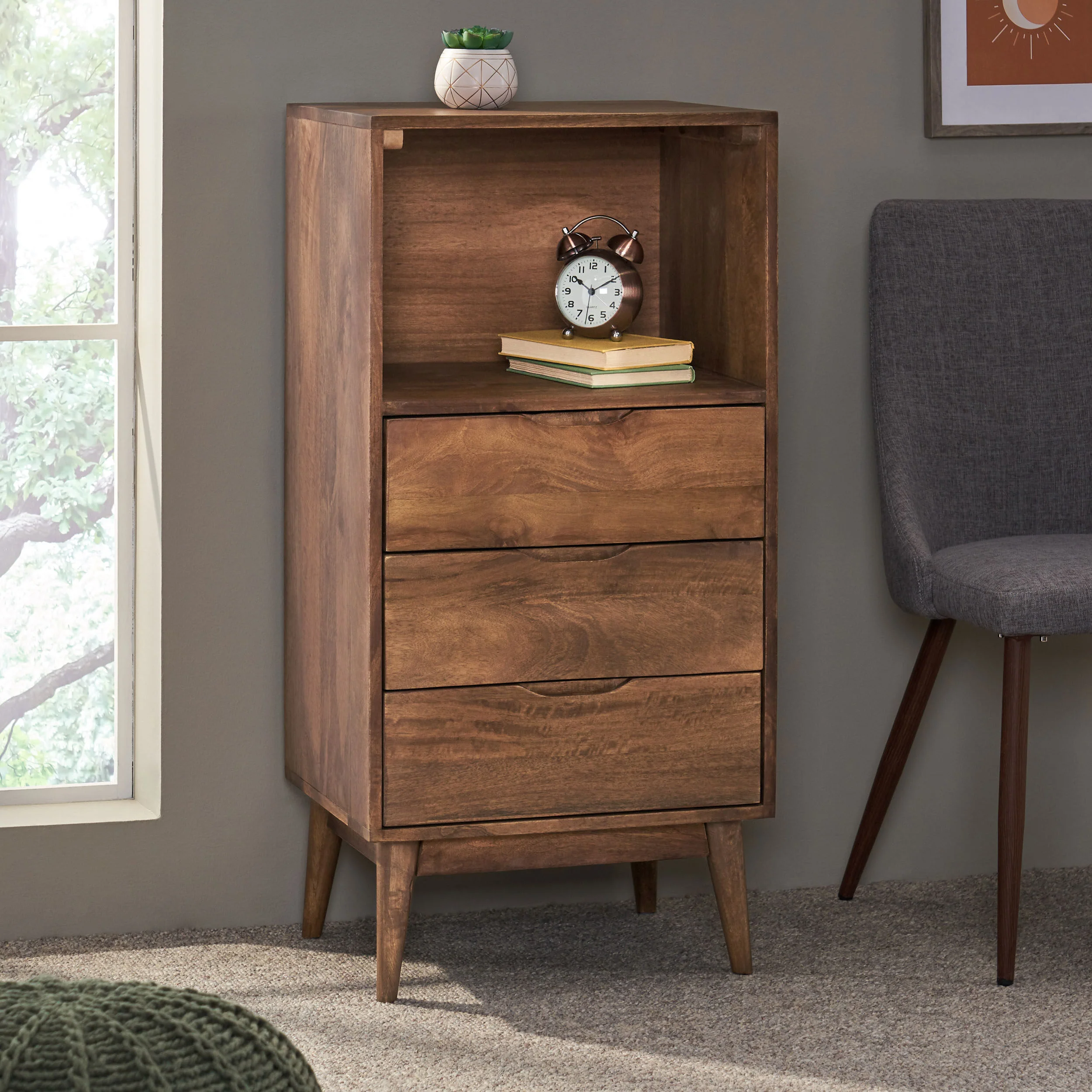 Senoia Handcrafted Mid-Century Modern Mango Wood 3 Drawer Chest - furnishings