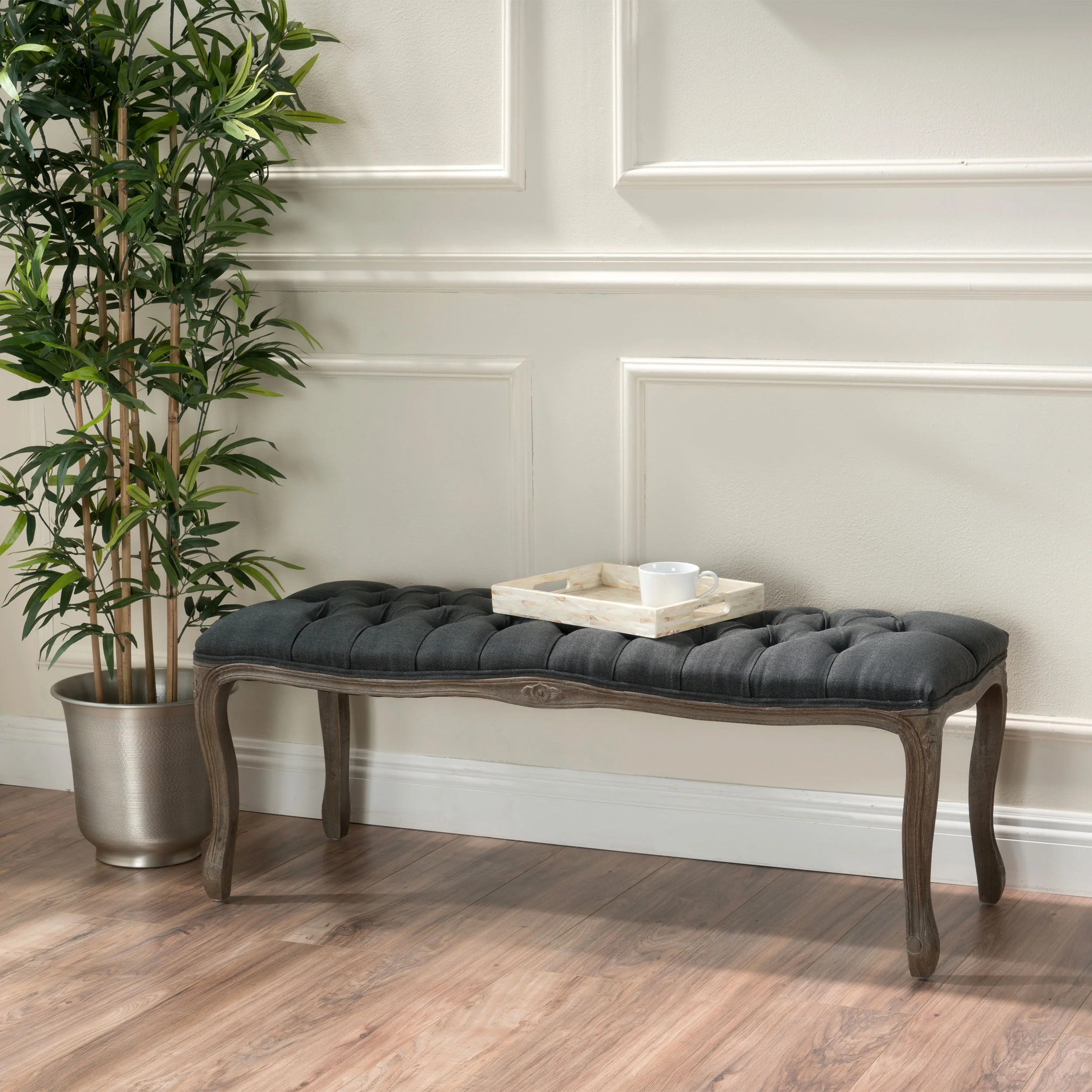 Tassette Traditional Button Tufted Fabric Bench - furnishings