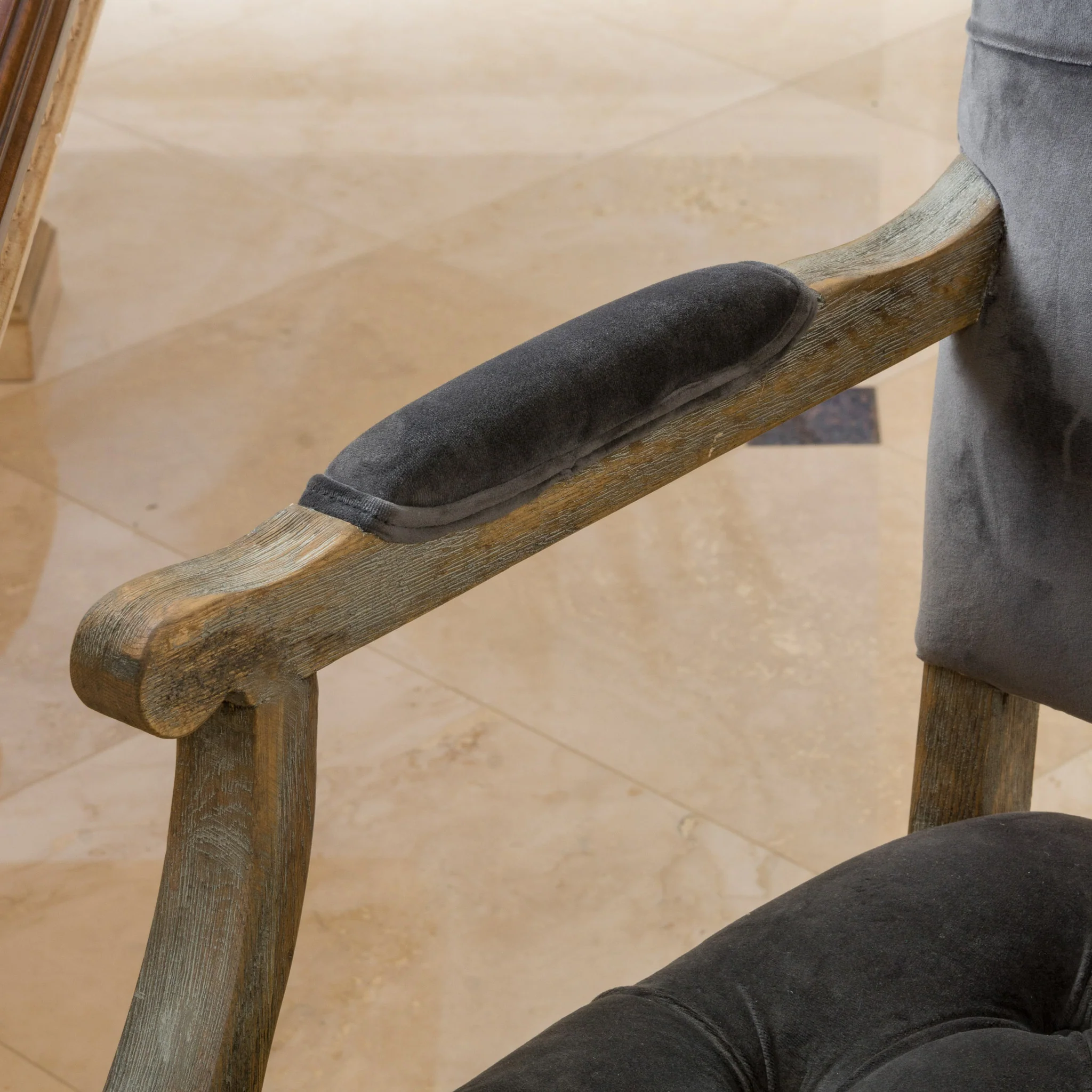 Myrtle Contemporary Velvet Tufted Dining Arm Chair, Charcoal and Oak - furnishings