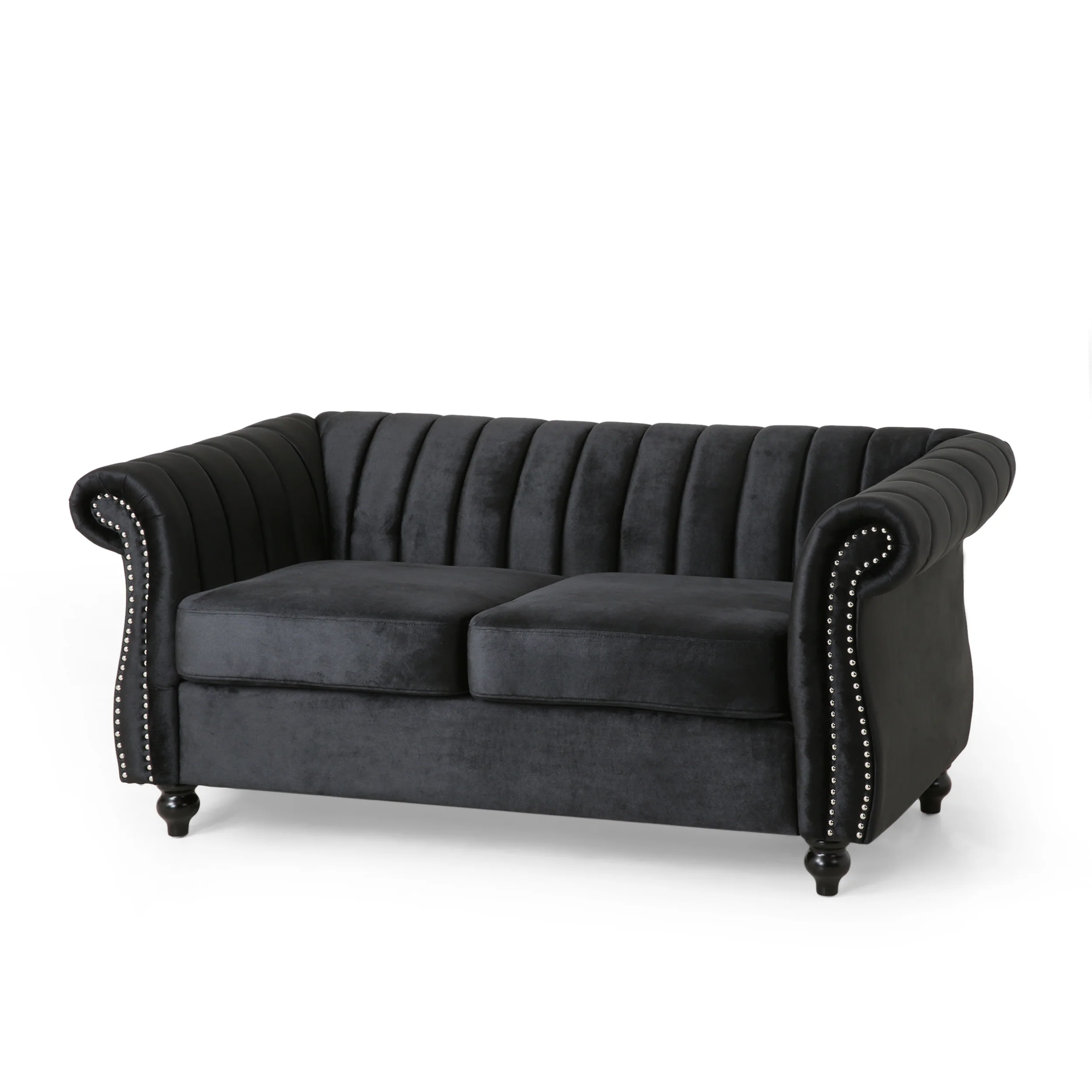 Bauman Modern Glam Channel Stitch Loveseat with Nailhead Trim - furnishings