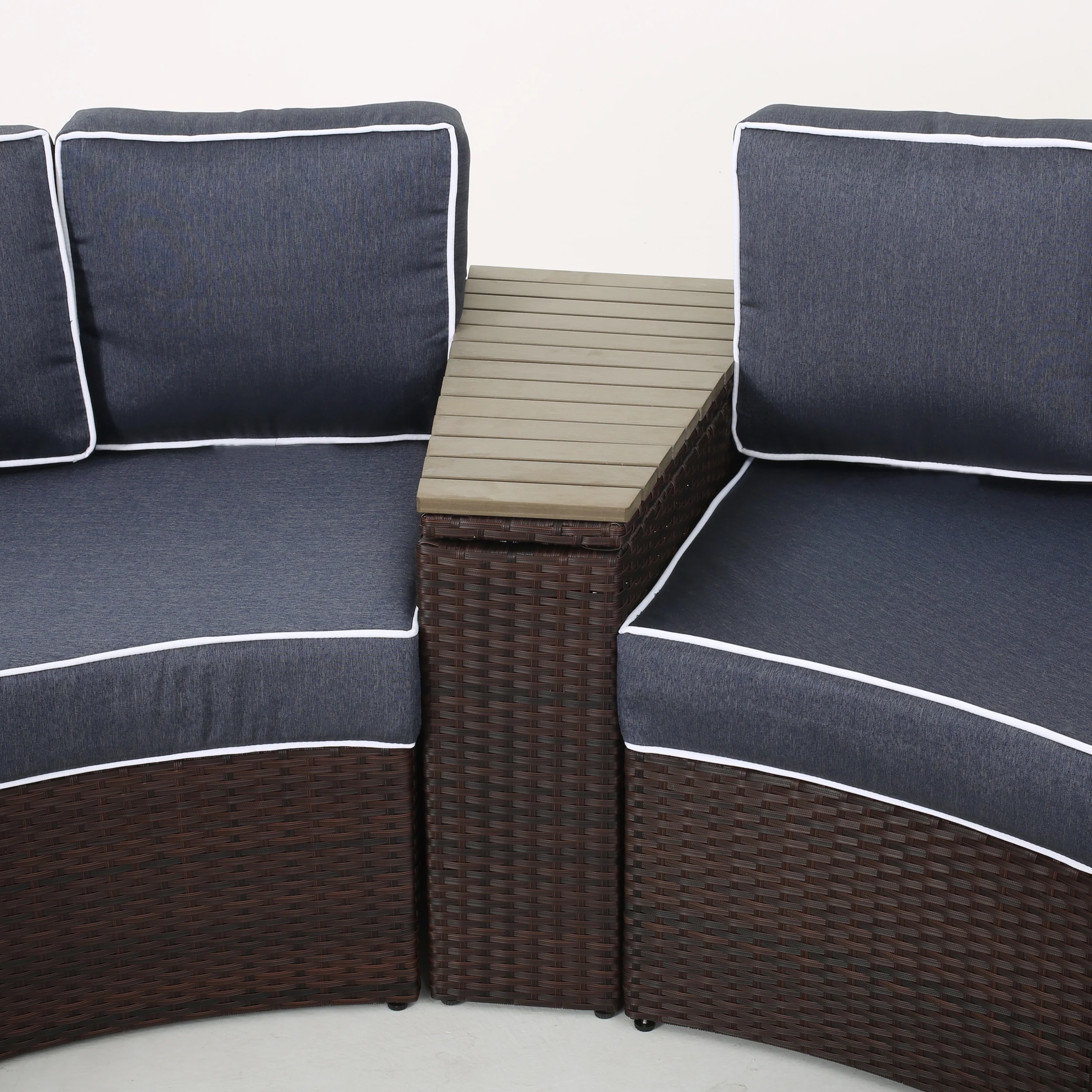 Boden Outdoor Wicker and Faux Wood Table Wedge Section Only, Brown - furnishings