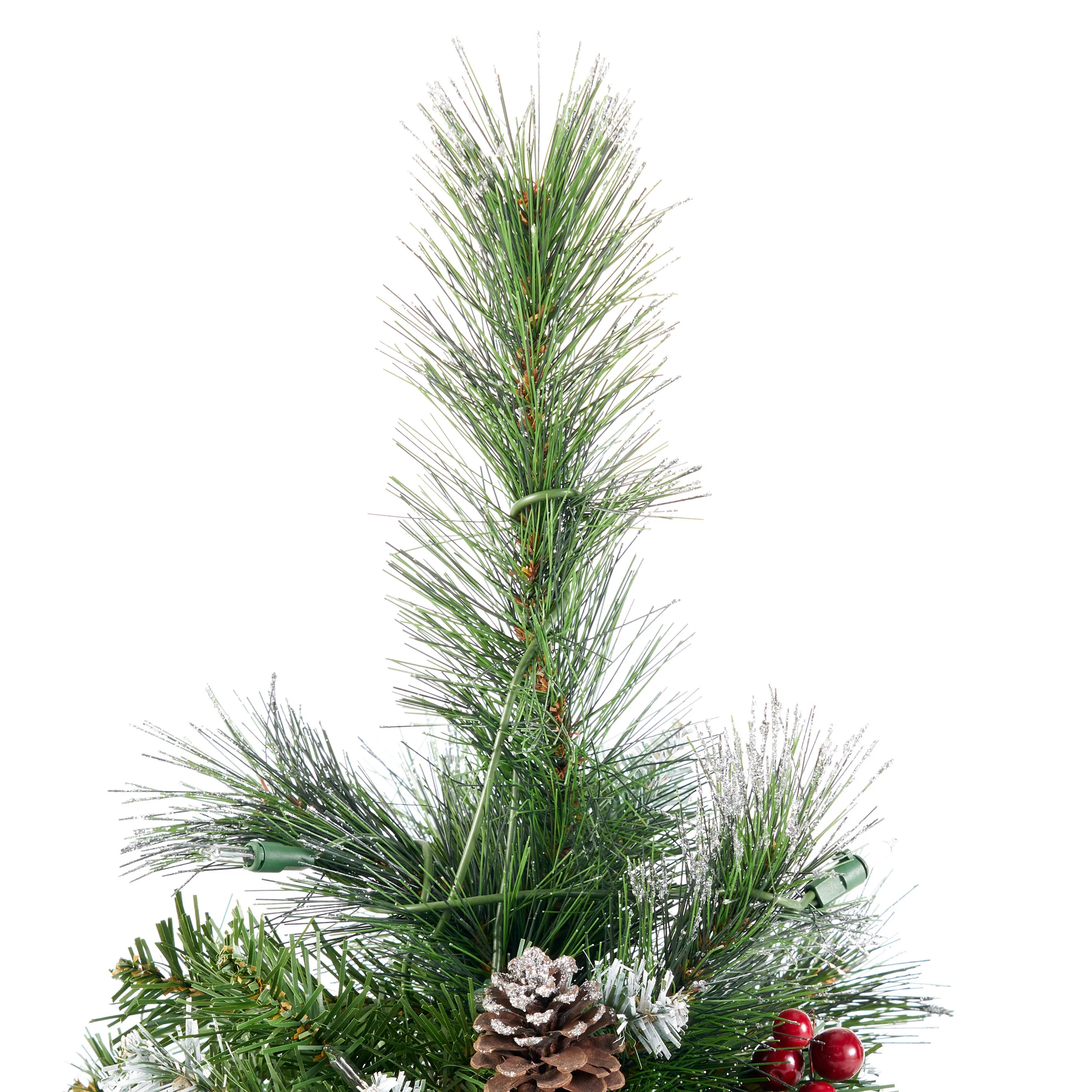 4.5-foot Mixed Spruce Hinged Artificial Christmas Tree with Glitter Branches, Red Berries, and Pinecones - furnbro