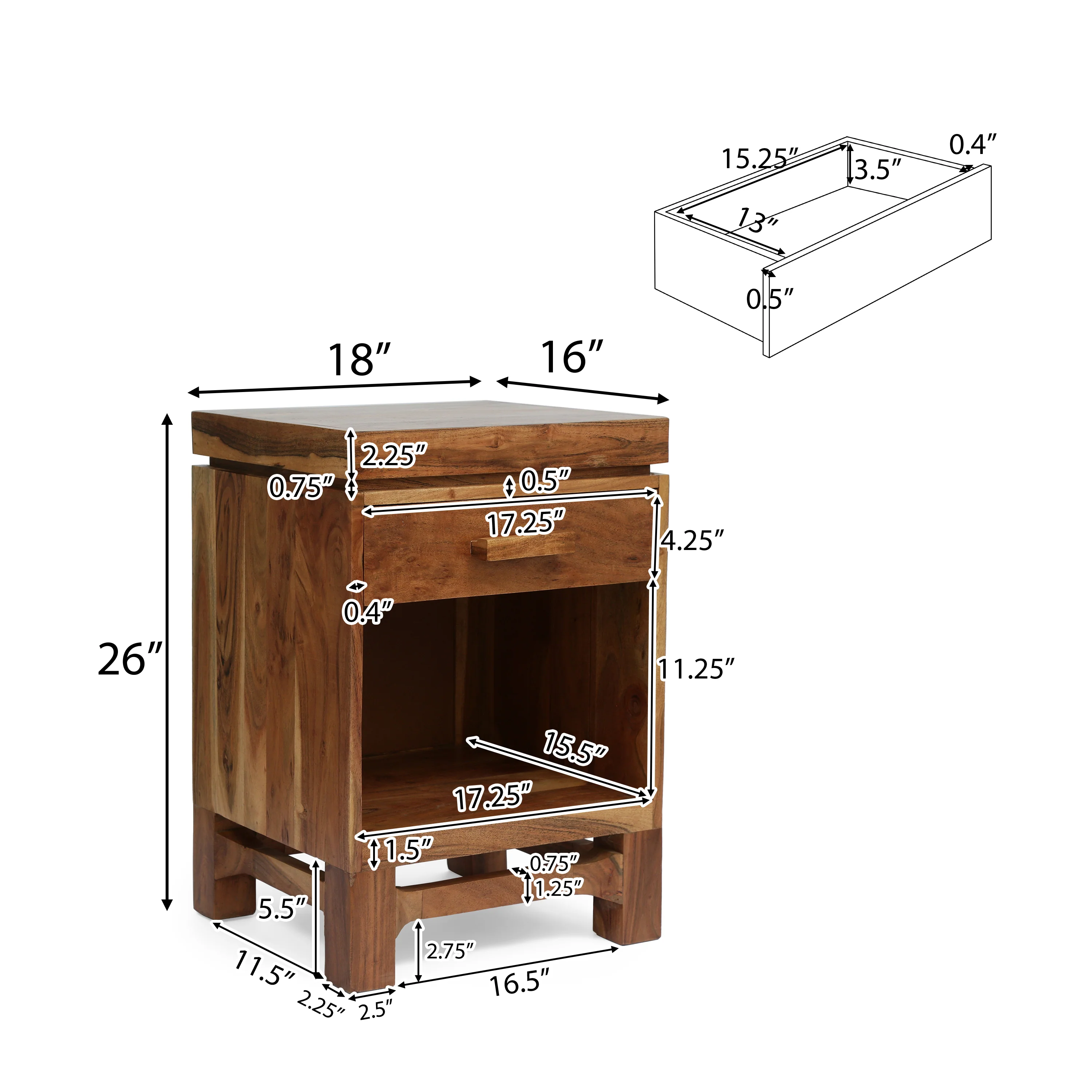 Lindale Boho Handcrafted Acacia Wood Nightstand - furnishings