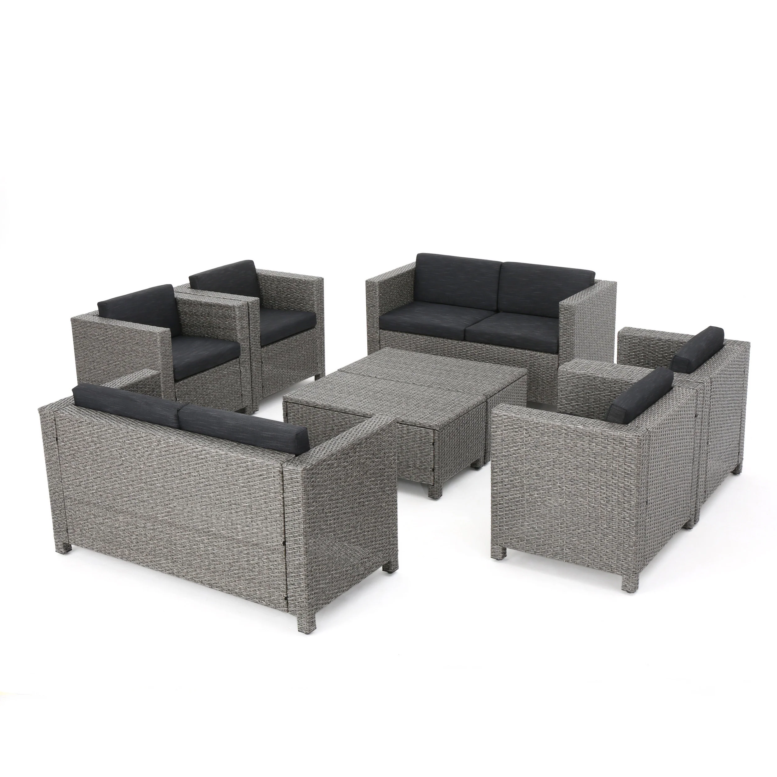 Feronia Outdoor 8 Pc Wicker Chat Set w/ Water Resistant Cushions - furnishings