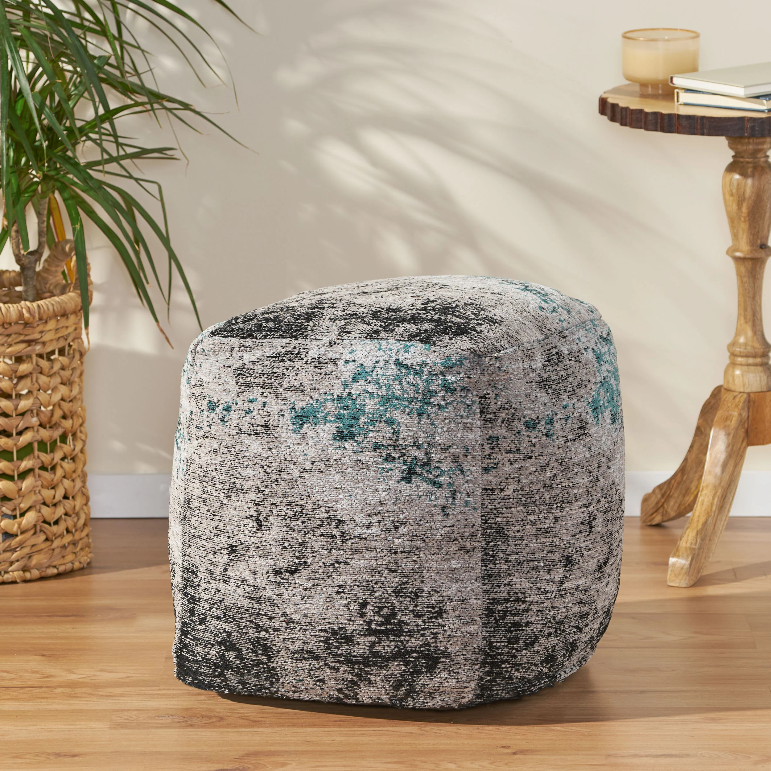 Layia Hand Loomed Boho Fabric Cube Pouf - furnishings