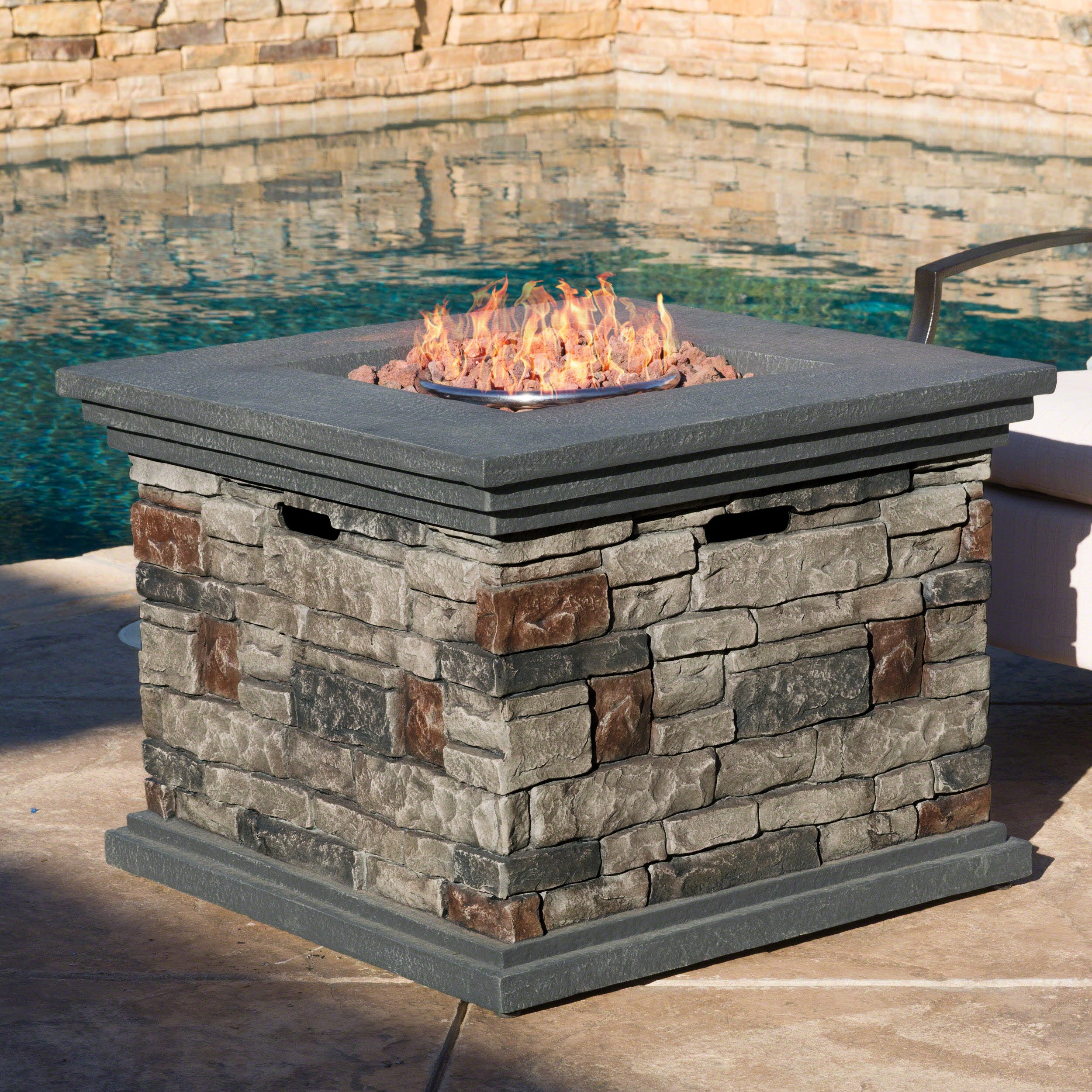 Crawford Outdoor Square Liquid Propane Fire Pit with Lava Rocks - furnishings