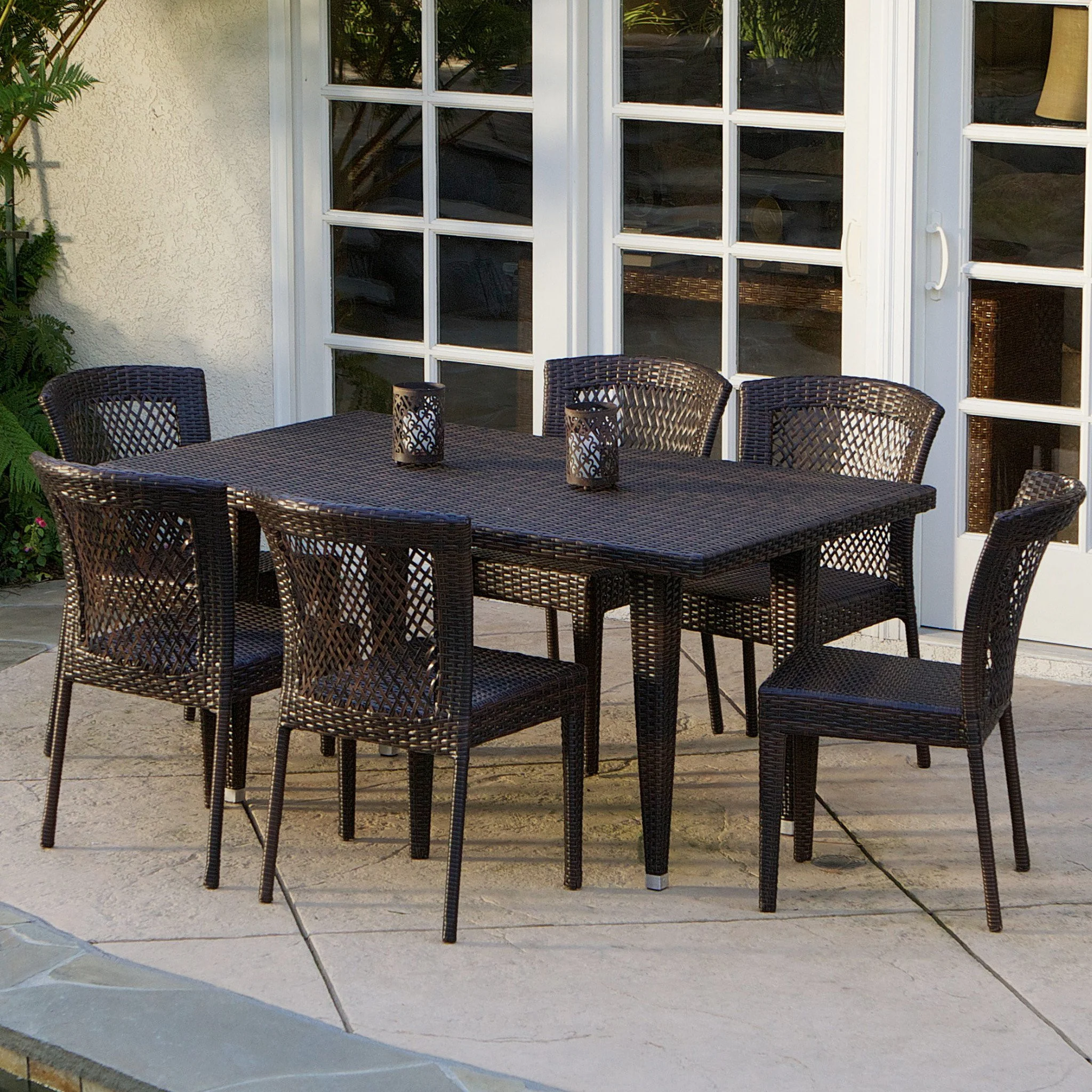 Dana Point 7-pc Outdoor Patio Furniture Brown Wicker Dining Set - furnishings