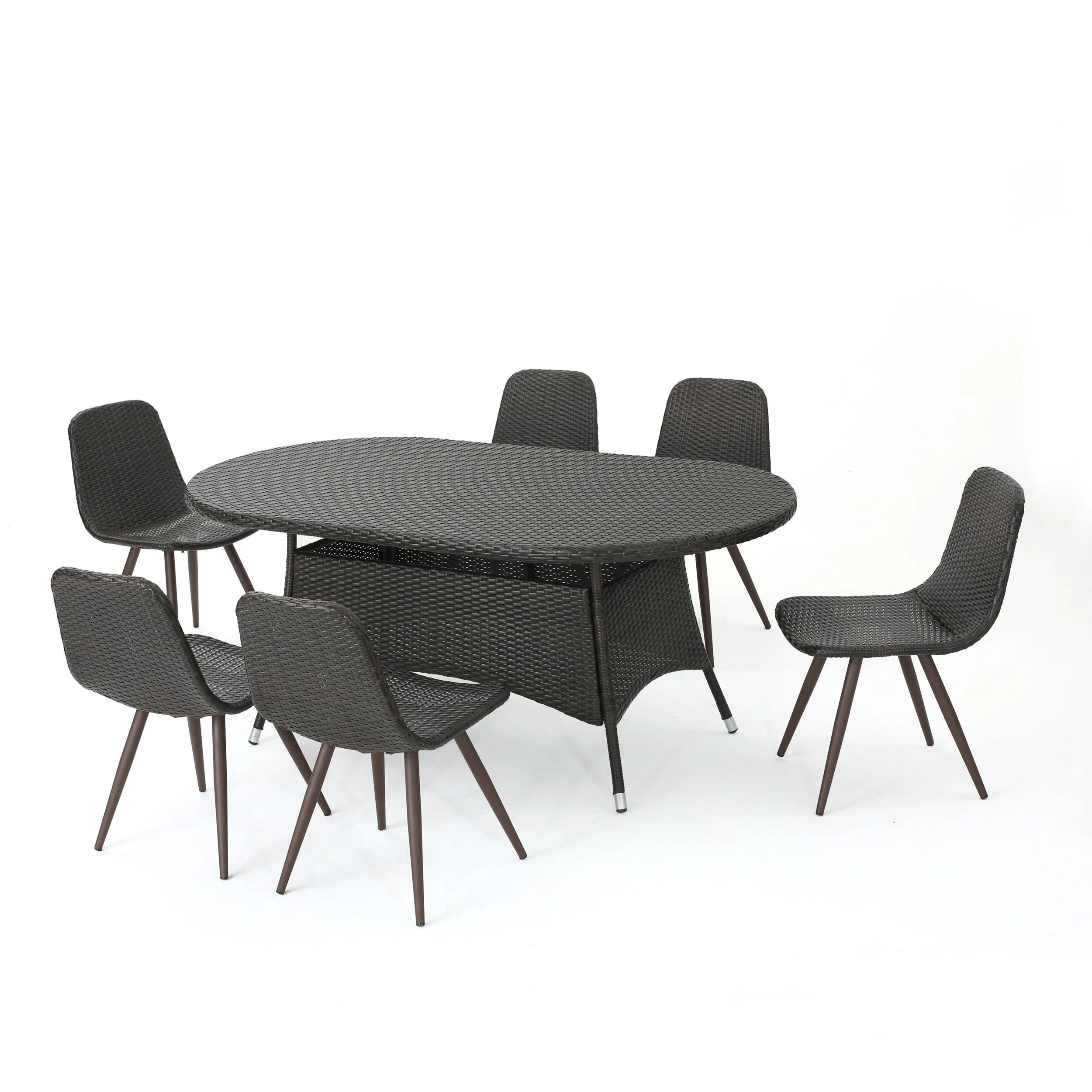 Allens Outdoor 7 Piece Multi-brown Wicker Oval Dining Set - furnishings