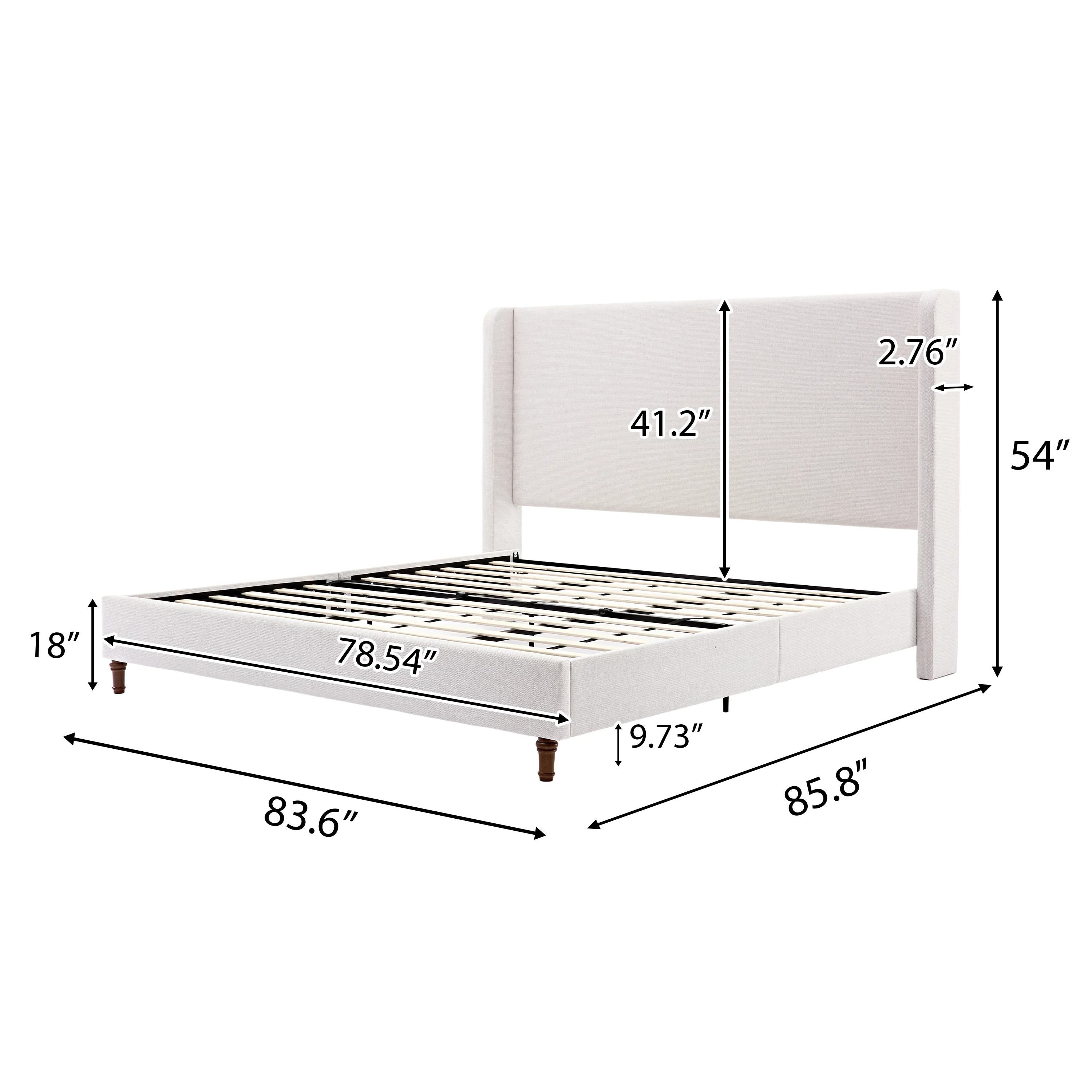 Bobbee King Indoor Upholstered Metal Tall Headboard Bed with Wingback - furnishings