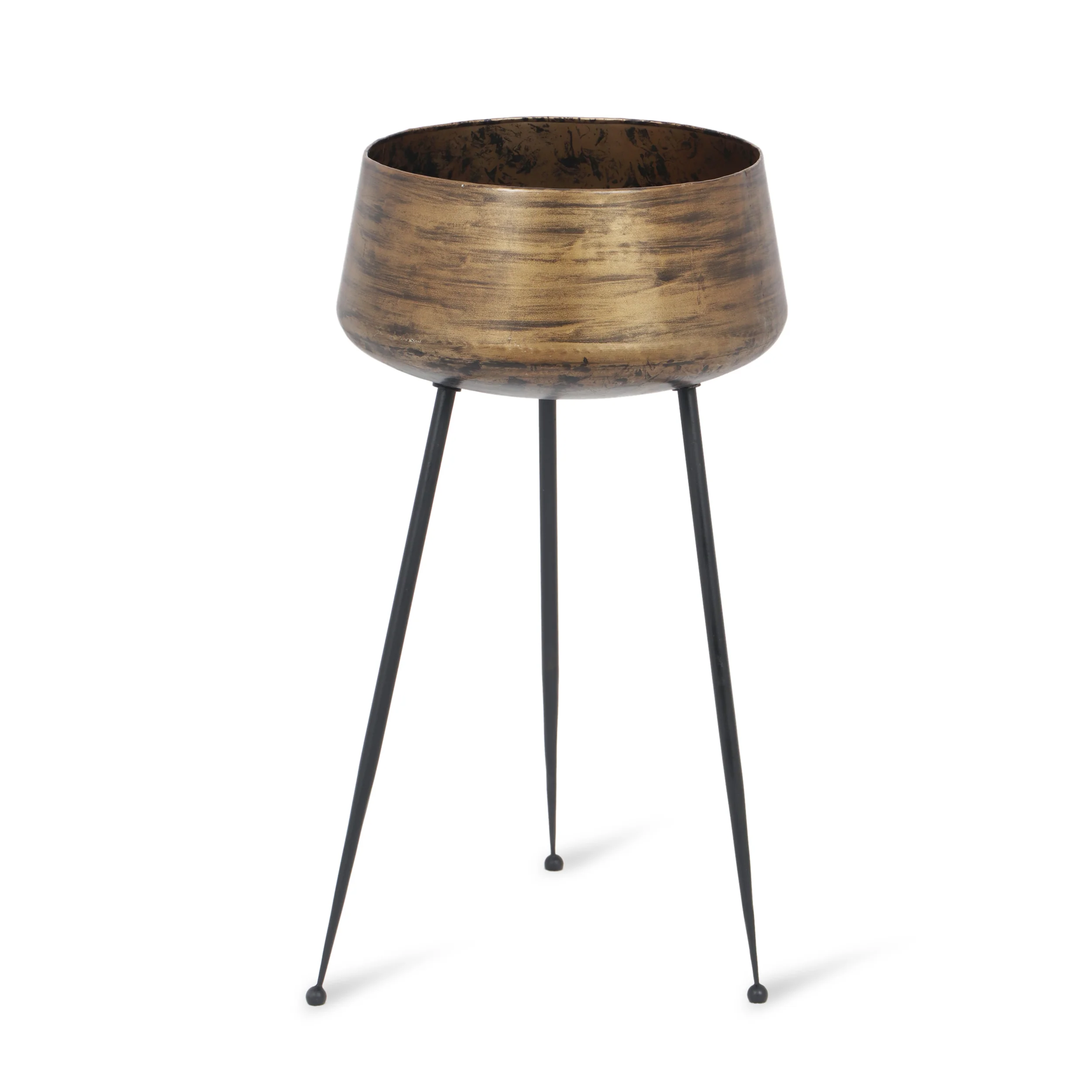 Dilan Boho Glam Handcrafted Tripod Planter, Antique Brass and Black - furnishings
