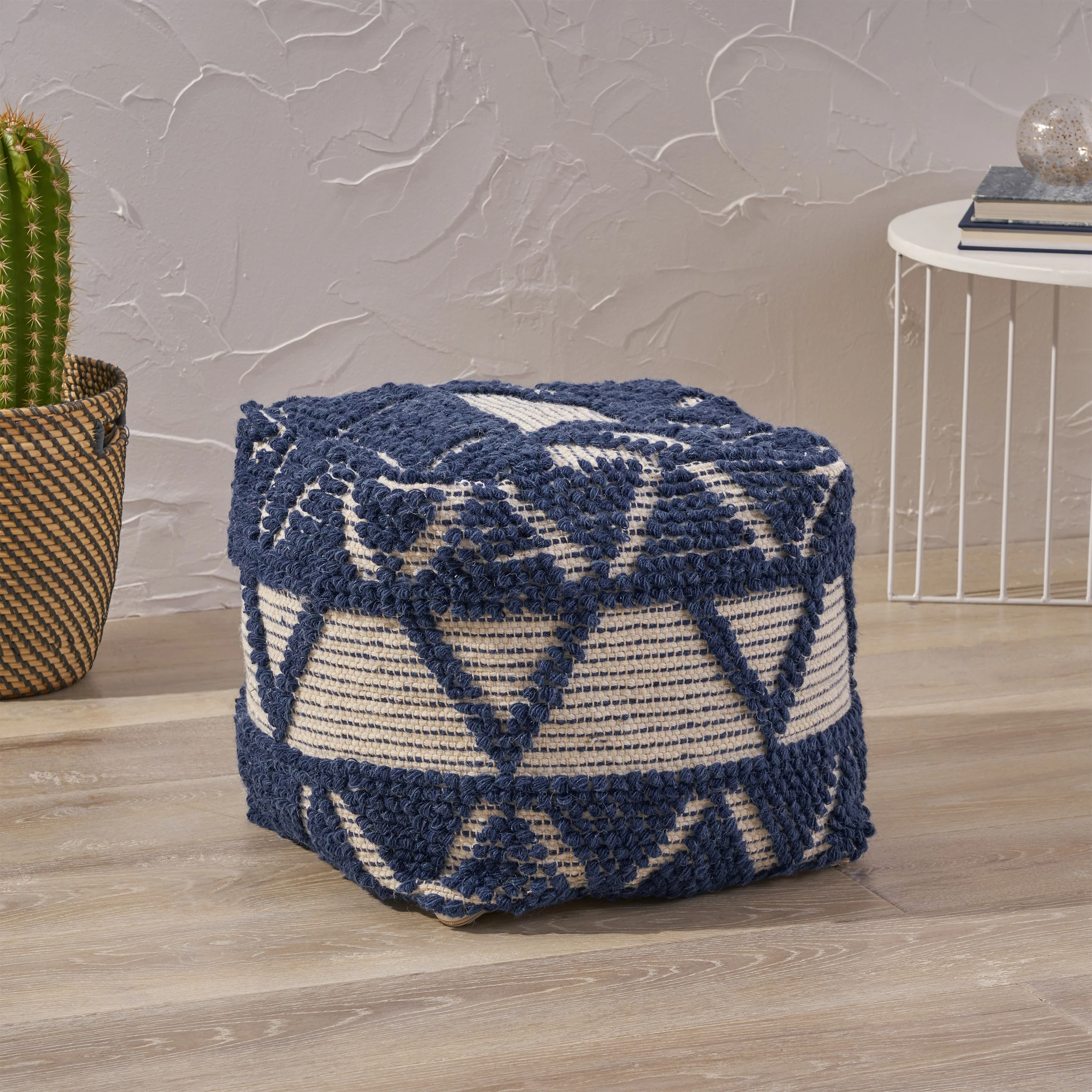 Ronin Boho Wool and Cotton Ottoman Pouf - furnishings