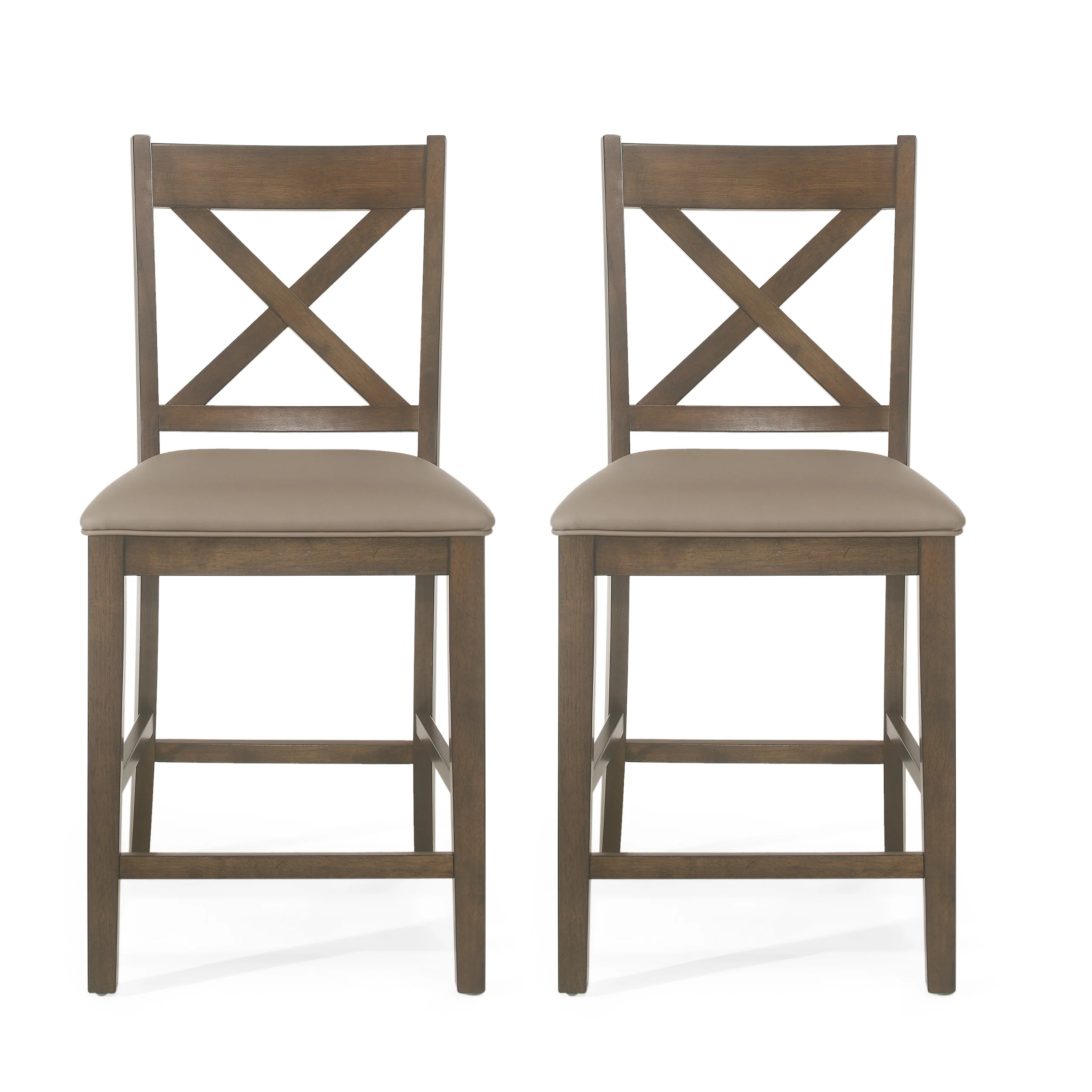 Bouman Farmhouse Upholstered Wood Counter Stools, Set of 2 - furnishings