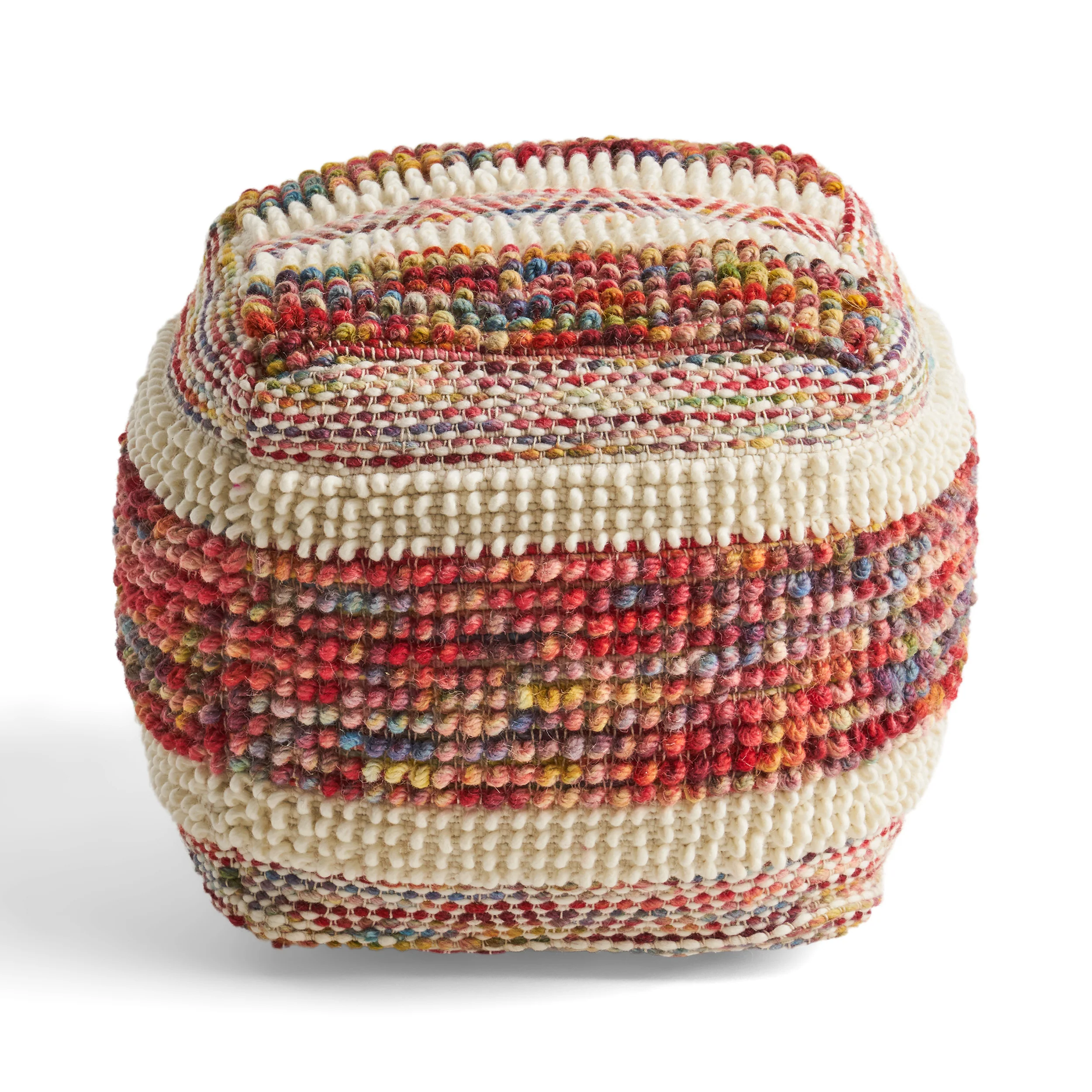 Trevin Boho Wool and Cotton Ottoman Pouf - furnishings
