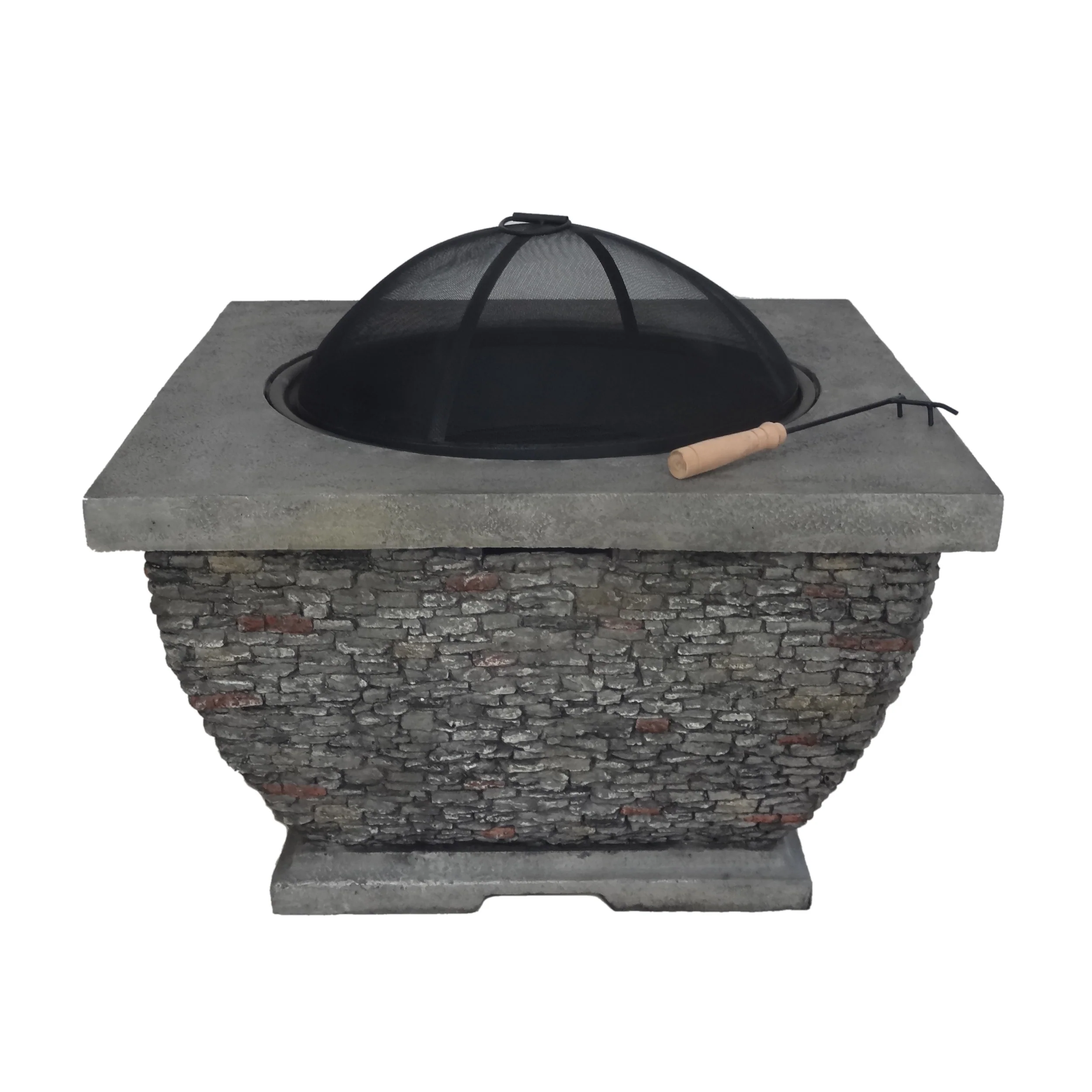Laraine Outdoor 32-inch Wood Burning Light-Weight Concrete Square Fire Pit, Grey - furnishings
